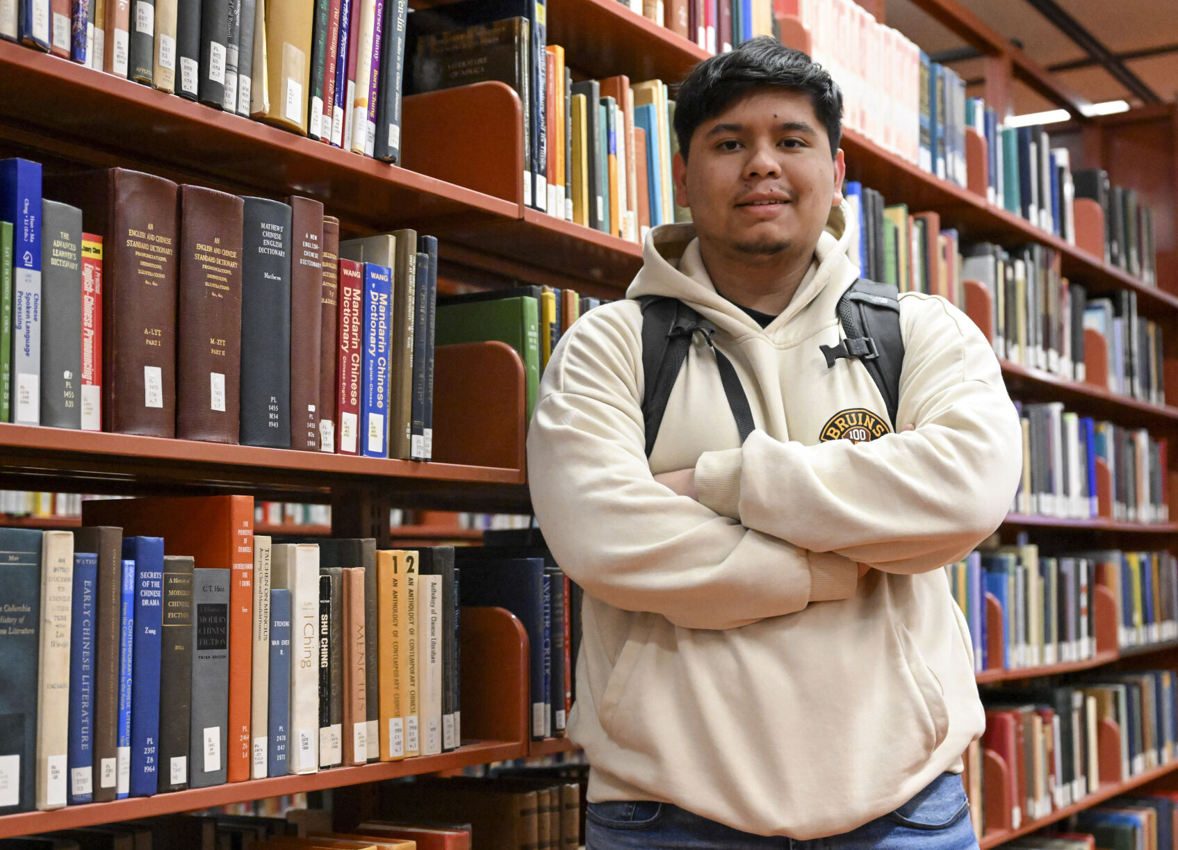 <p>Jesus Noyola, a sophomore attending Rensselaer Polytechnic Institute, poses for a portrait in the Folsom Library, Tuesday, Feb. 13, 2024, in Troy, N.Y. A later-than-expected rollout of a revised Free Application for Federal Student Aid, or FASFA, that schools use to compute financial aid, is resulting in students and their parents putting off college decisions. Noyola said he hasn’t been able to submit his FAFSA because of an error in the parent portion of the application. “It’s disappointing and so stressful since all these issues are taking forever to be resolved,” said Noyola, who receives grants and work-study to fund his education. (AP Photo/Hans Pennink)</p>   PHOTO CREDIT: Hans Pennink 