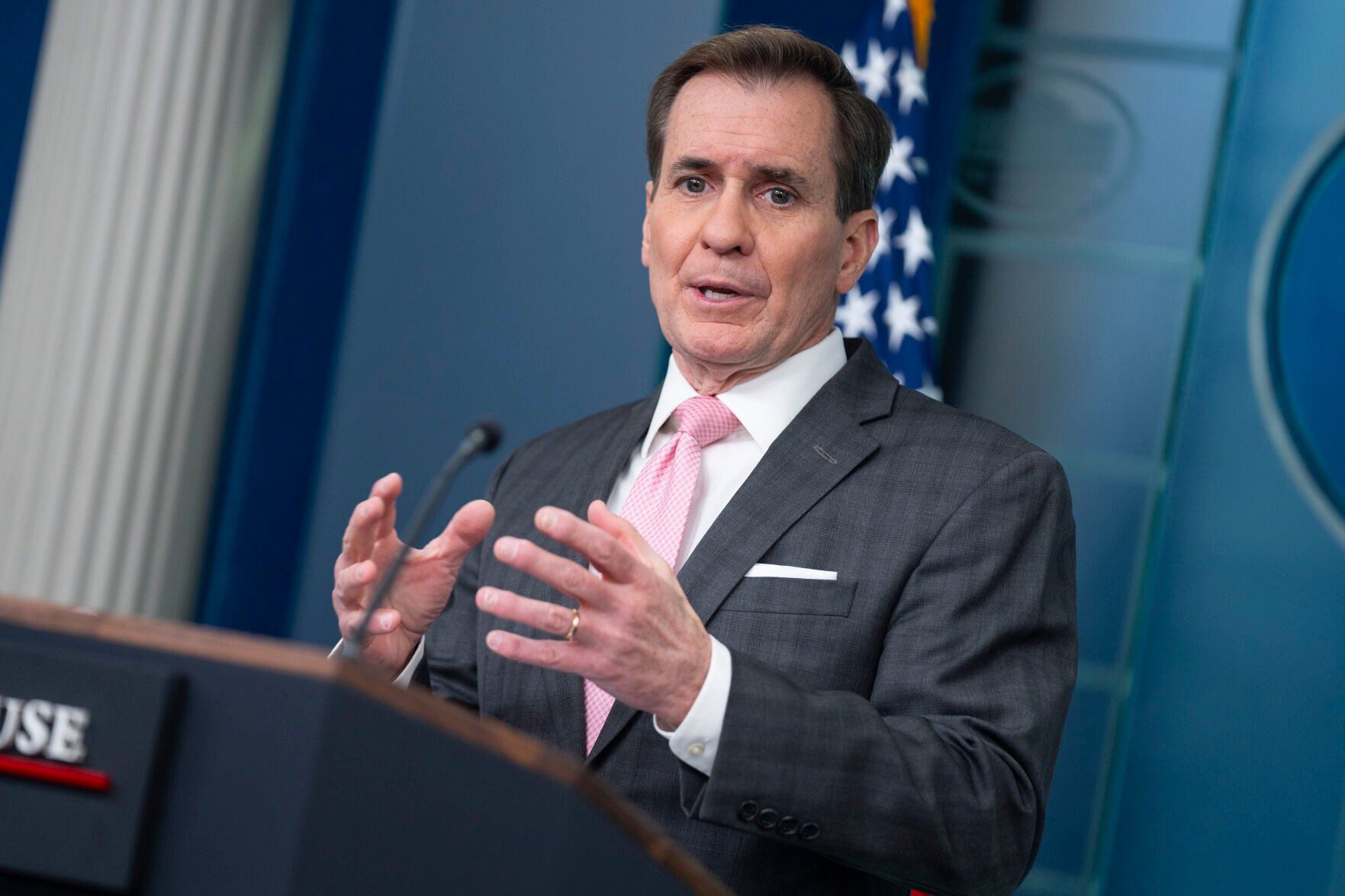 National Security Council spokesman John Kirby speaks during a press briefing at the White House, Tuesday, Feb. 13, 2024, in Washington. (AP Photo/Evan Vucci)    PHOTO CREDIT: Associated Press