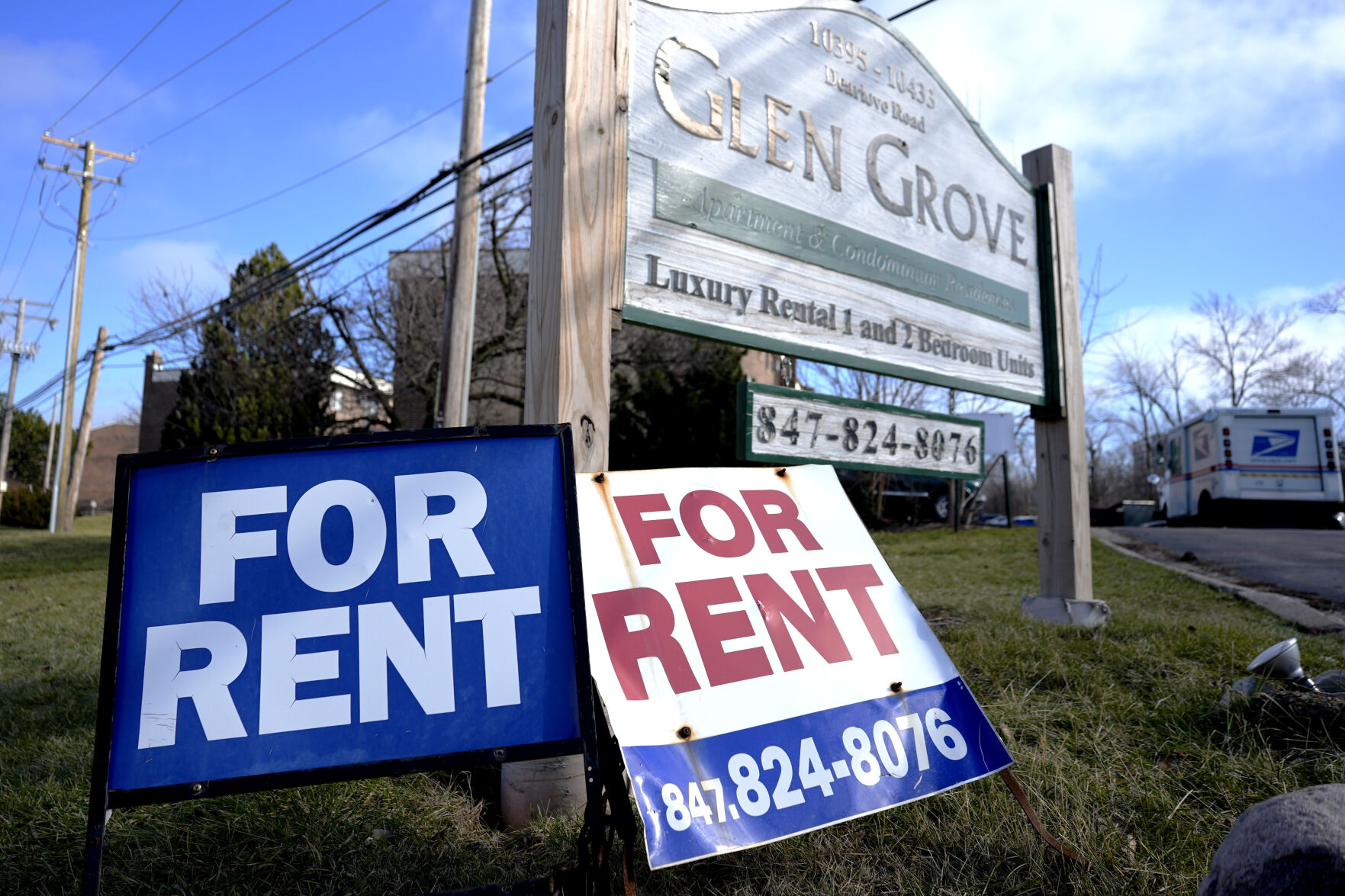 <p>"For Rent" signs are displayed outside a development in Glenview, Ill., Monday, Jan. 29, 2024. On Thursday, Feb. 20, 2024, the Commerce Department issues its January report on consumer spending. (AP Photo/Nam Y. Huh)</p>   PHOTO CREDIT: Nam Y. Huh - staff, ASSOCIATED PRESS