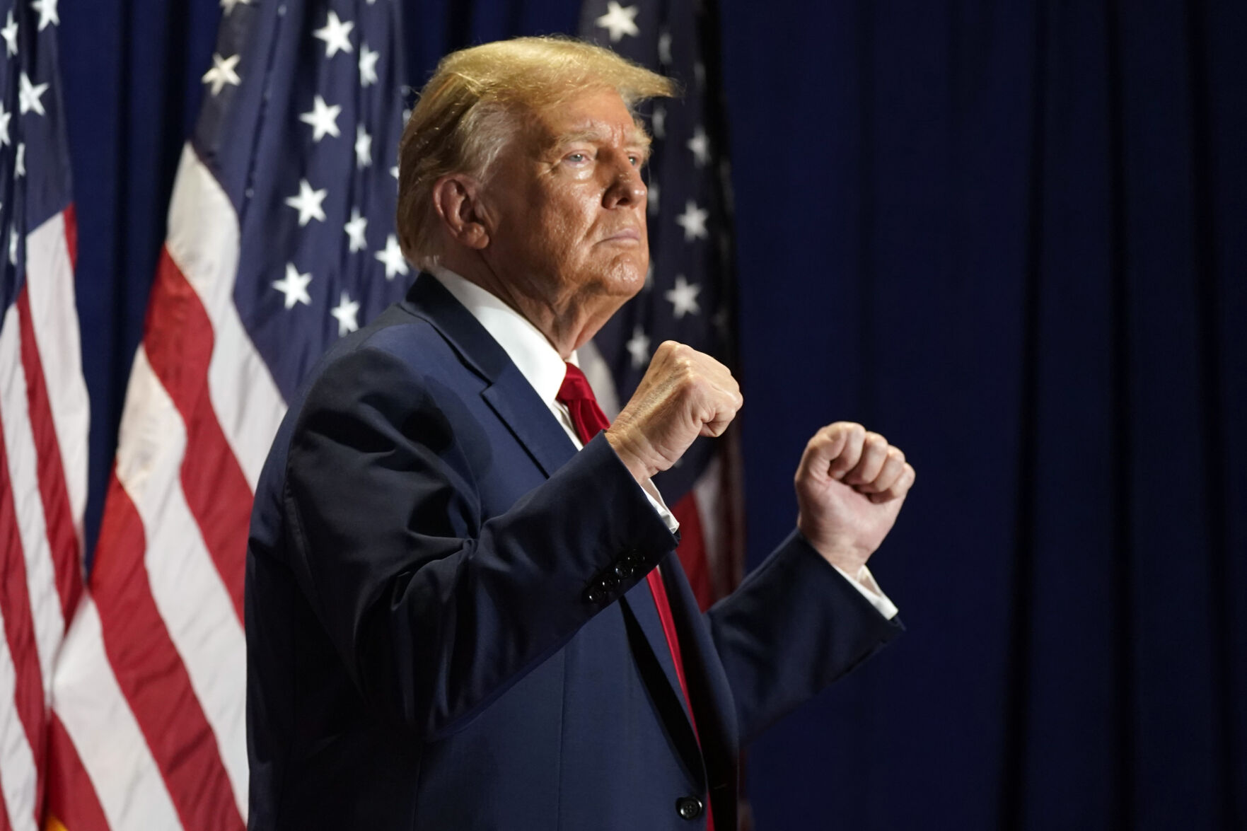 <p>Republican presidential candidate former President Donald Trump gestures at a campaign rally Saturday, March 2, 2024, in Richmond, Va. (AP Photo/Steve Helber)</p>   PHOTO CREDIT: Steve Helber 