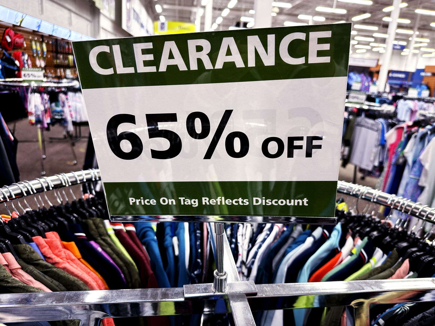 <p>A clearance sign is displayed at a retail clothing store in Downers Grove, Ill., Tuesday, March 12, 2024. On Friday, March 29, 2024, the government issues its latest monthly report on the Federal Reserve’s preferred inflation gauge, a key measure of how well the Fed’s drive to tame inflation is succeeding. (AP Photo/Nam Y. Huh)</p>   PHOTO CREDIT: Nam Y. Huh - staff, ASSOCIATED PRESS