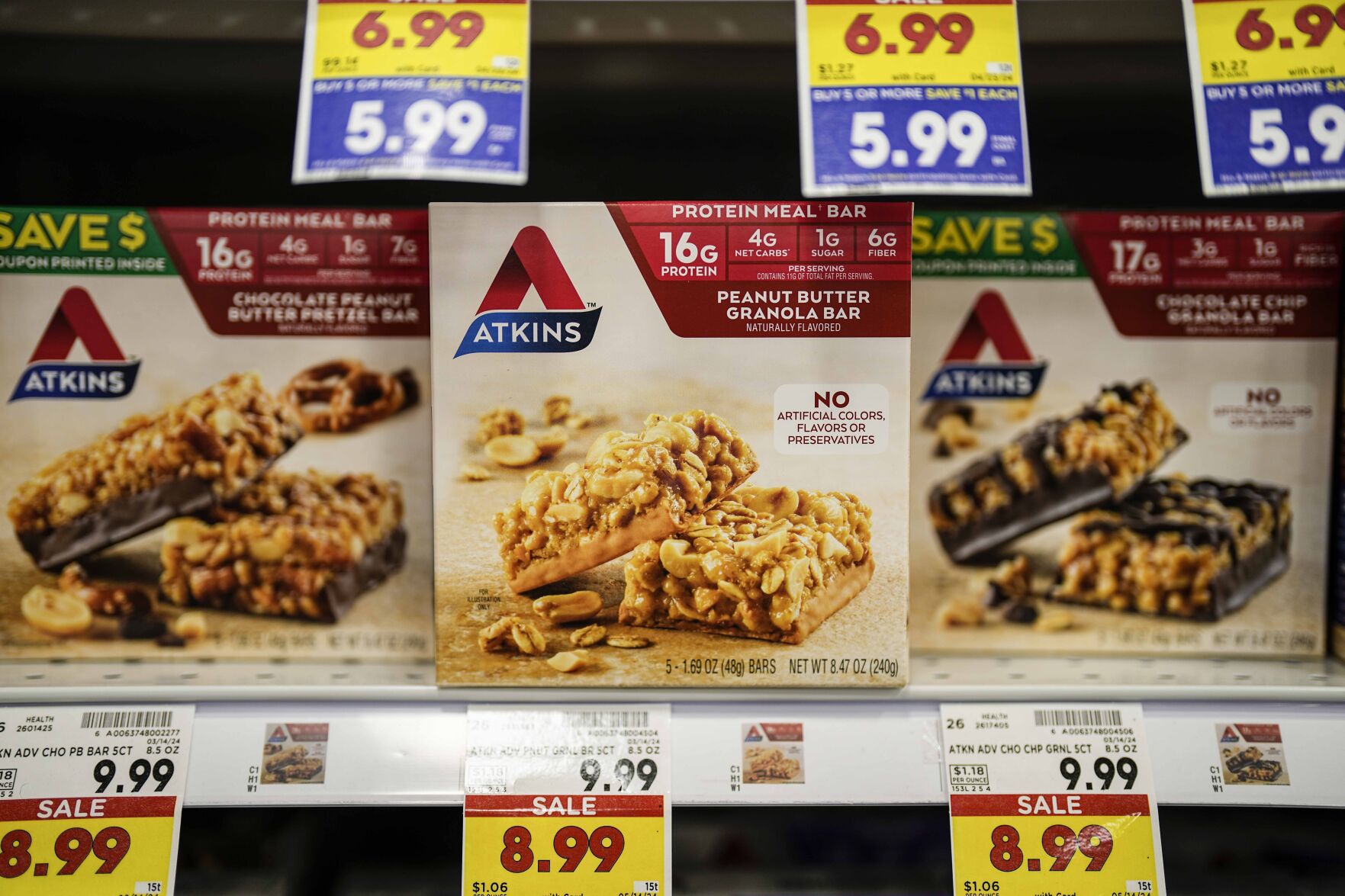 <p>Atkins weight loss products are seen on sale at a Kroger supermarket, Friday, April 12, 2024, in Marietta, Ga. (AP Photo/Mike Stewart)</p>   PHOTO CREDIT: Mike Stewart 