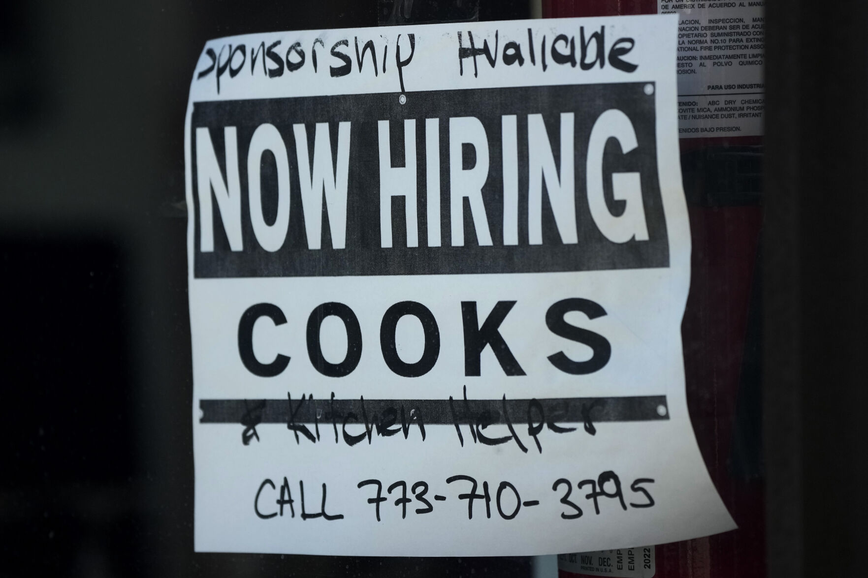<p>A hiring sign is displayed at a restaurant in Chicago, Monday, March 11, 2024. On Thursday, April 25, 2024, the Labor Department reports on the number of people who applied for unemployment benefits last week. (AP Photo/Nam Y. Huh)</p>   PHOTO CREDIT: Nam Y. Huh 