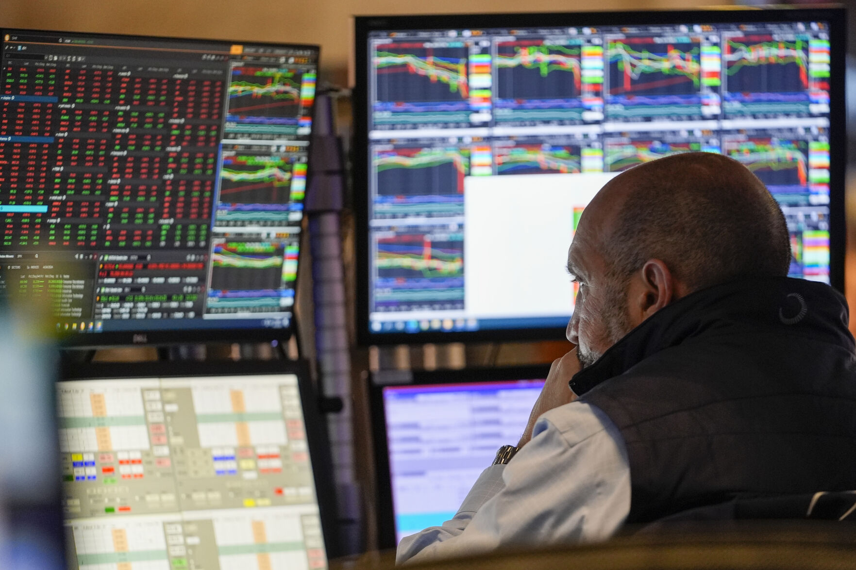 <p>A trader works on the floor of the New York Stock Exchange shortly after the opening bell, Wednesday, April 24, 2024, in New York. (AP Photo/Mary Altaffer)</p>   PHOTO CREDIT: Mary Altaffer - staff, ASSOCIATED PRESS