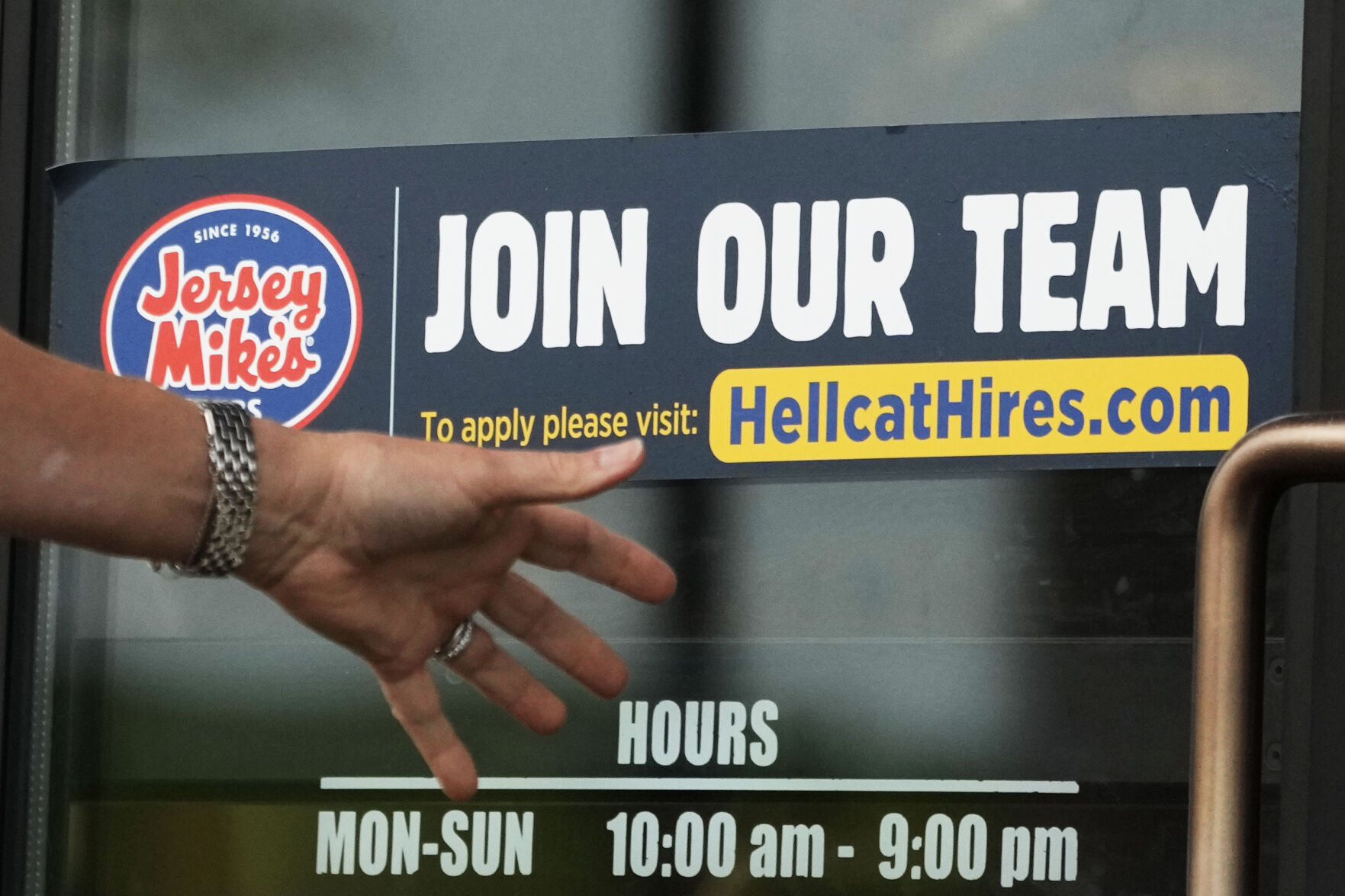 <p>A hiring sign is displayed at a restaurant in Glenview, Ill., Thursday, May 2, 2024. On Thursday, May 9, 2024, the Labor Department reports on the number of people who applied for unemployment benefits last week. (AP Photo/Nam Y. Huh)</p>   PHOTO CREDIT: Nam Y. Huh 