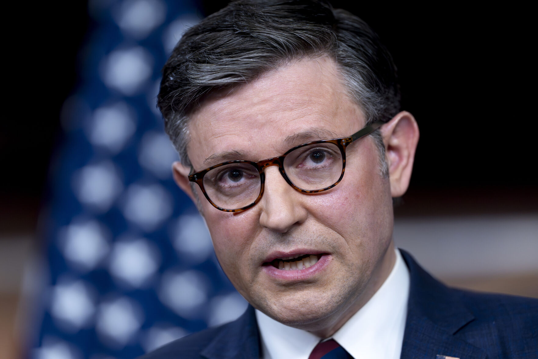 Speaker of the House Mike Johnson, R-La., speaks during a news conference at the Capitol in Washington, May 7, 2024. A promising start has given way to challenging political realities for supporters of a bipartisan commission to tackle the federal government