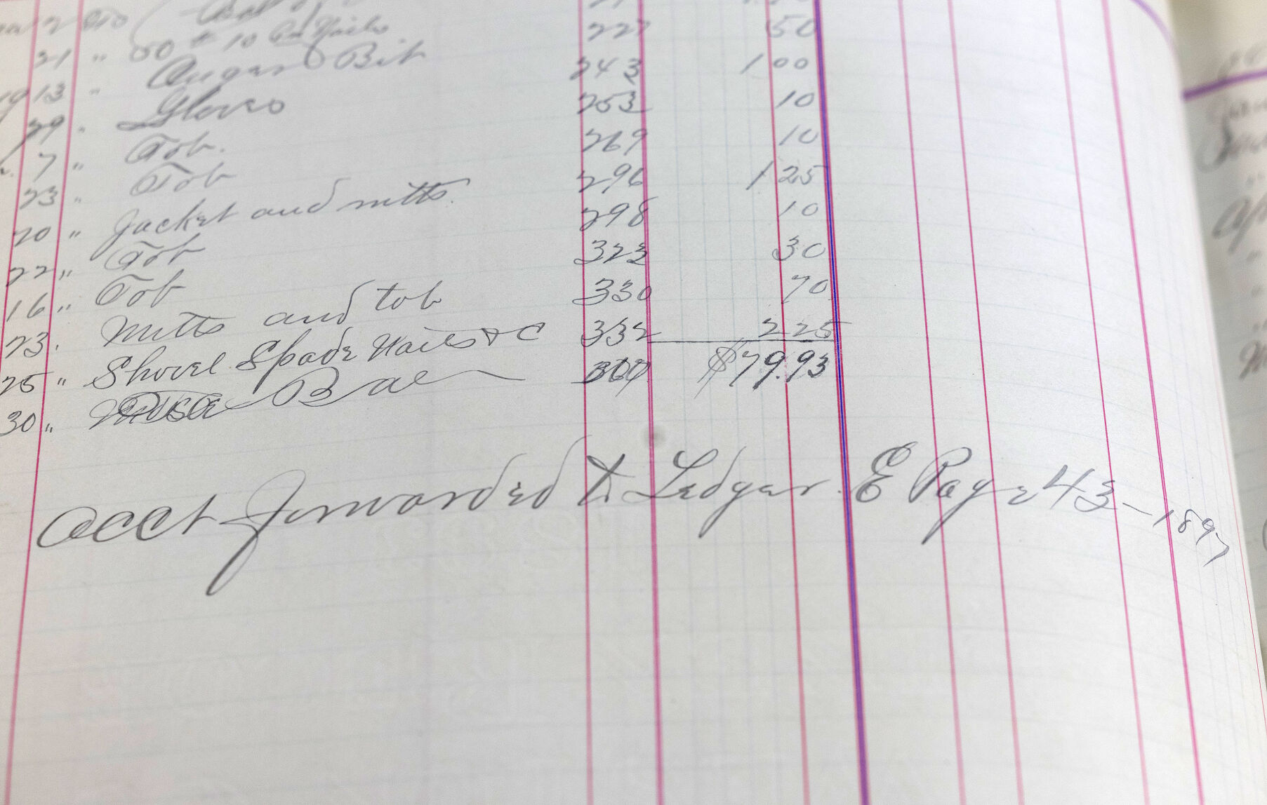 Old ledger entries at Ungs Shopping Center in Luxemburg, Iowa.    PHOTO CREDIT: Stephen Gassman
Telegraph Herald