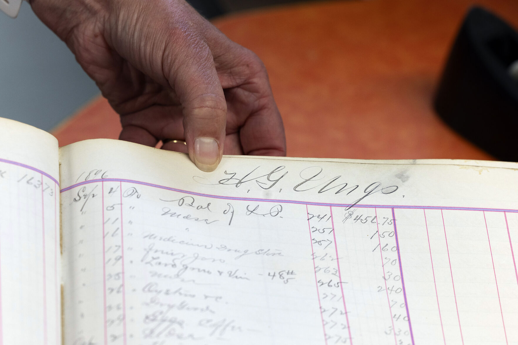 Old ledger entries at Ungs Shopping Center.    PHOTO CREDIT: Stephen Gassman
Telegraph Herald