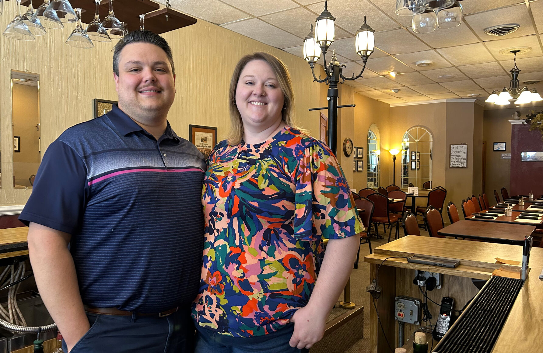 Dan and Megan Engstrom are the owners of The Ritz, a 76-year-old restaurant on First Avenue in Dyersville, Iowa. The Engstroms purchased the restaurant from Megan’s parents.    PHOTO CREDIT: Erik Hogstrom Telegraph Herald
