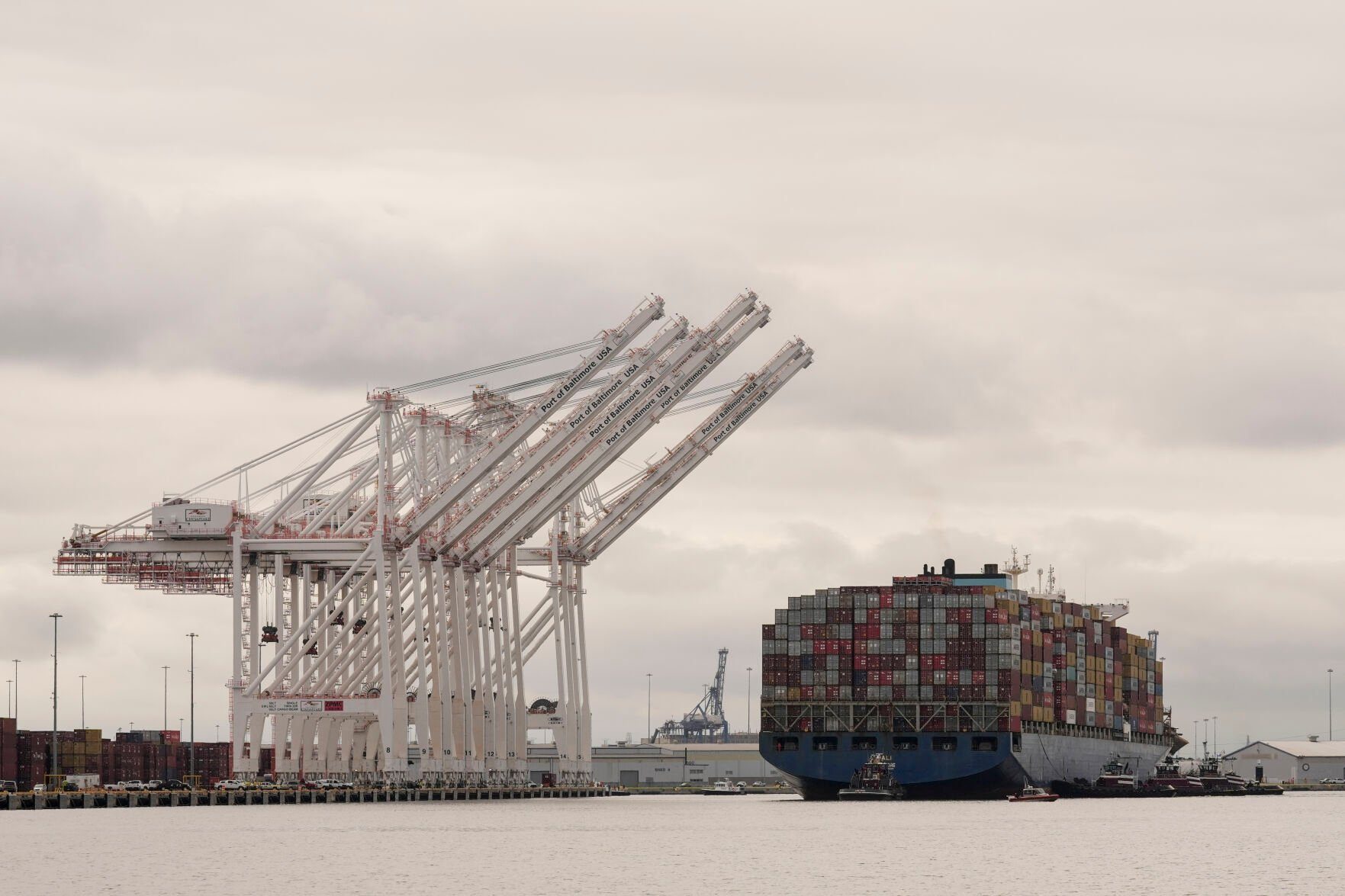 <p>Tugboats escort the cargo ship Dali after it was refloated in Baltimore, Monday, May 20, 2024. The vessel on March 26 struck the Francis Scott Key Bridge causing it to collapse and resulting in the death of six people. (AP Photo/Matt Rourke)</p>   PHOTO CREDIT: Matt Rourke