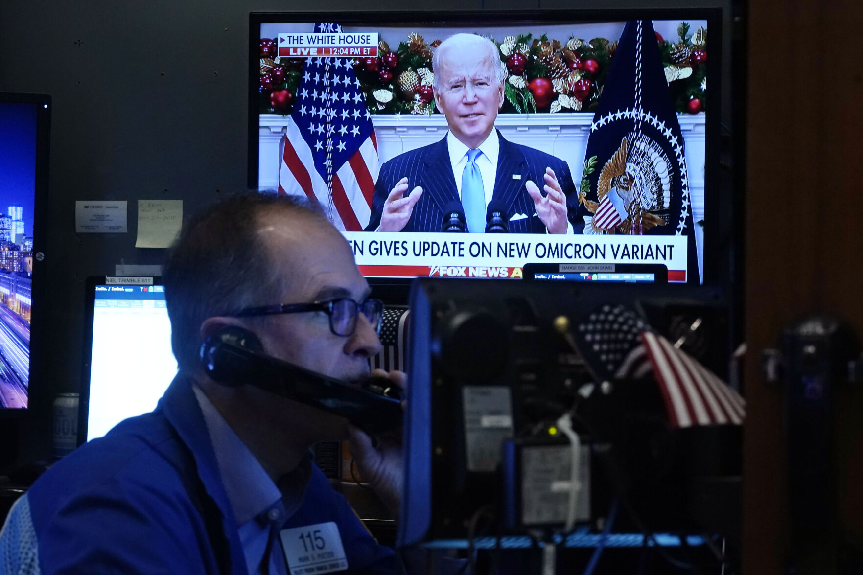 <p>FILE - President Jose Biden appears on a screen as trader Mark Puetzer works on the floor of the New York Stock Exchange, Nov. 29, 2021. From Mexico to France to India, investors have been getting bitter reminders recently that elections have consequences for financial markets. More opportunities for such volatility are on the way, with elections set for the United Kingdom in July and the United States in November, among other major nations. (AP Photo/Richard Drew, File)</p>   PHOTO CREDIT: Richard Drew