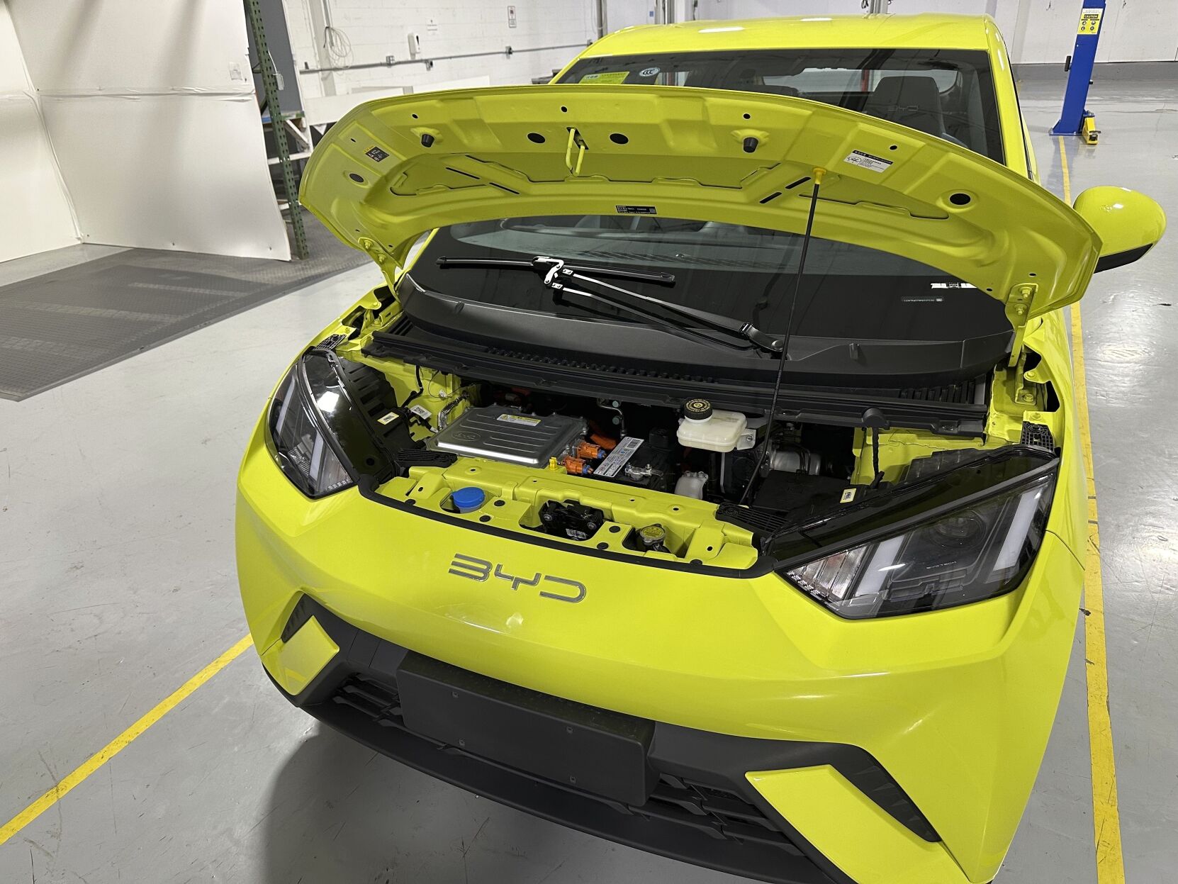 FILE - A BYD Seagull electric vehicle, with its hood open, is shown at the Caresoft Global facility April 3, 2024, in Livonia, Mich. China
