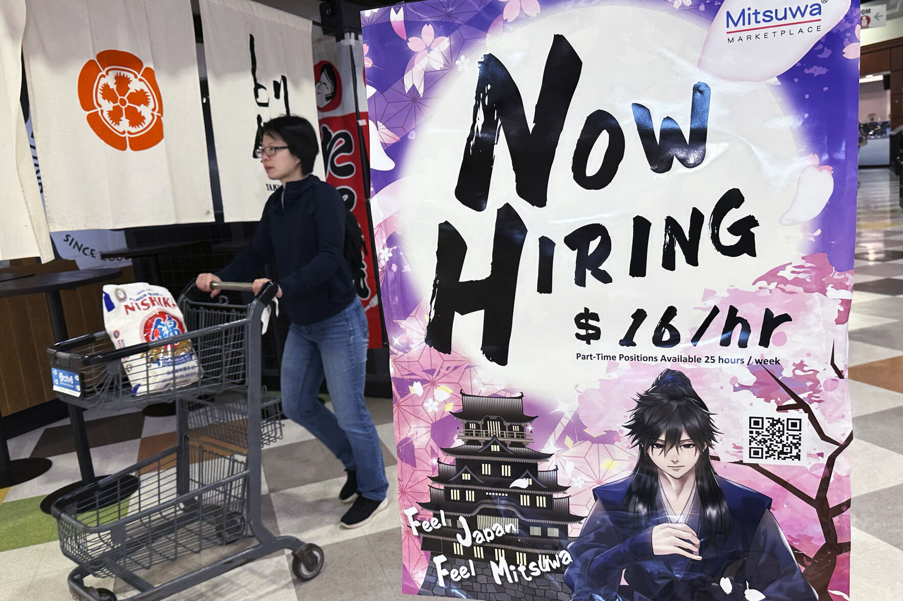 <p>A hiring sign is displayed at a restaurant in Arlington Heights, Ill., Friday, June 28, 2024. On Tuesday, July 2, 2024, the Labor Department reports on job openings and labor turnover for May. (AP Photo/Nam Y. Huh)</p>   PHOTO CREDIT: Nam Y. Huh