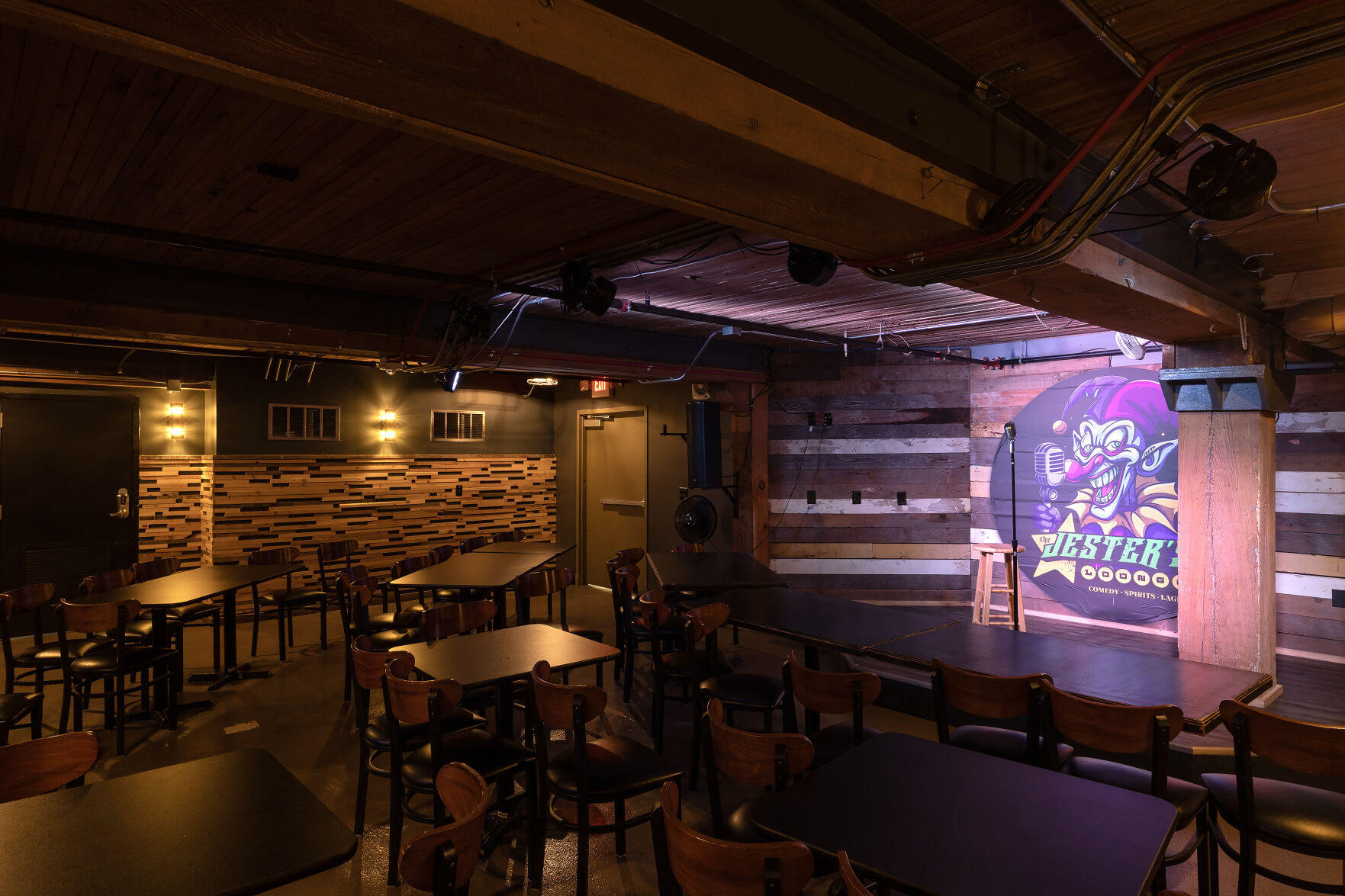 The comedy stage at The Jester’s Lounge in Dubuque.    PHOTO CREDIT: Stephen Gassman