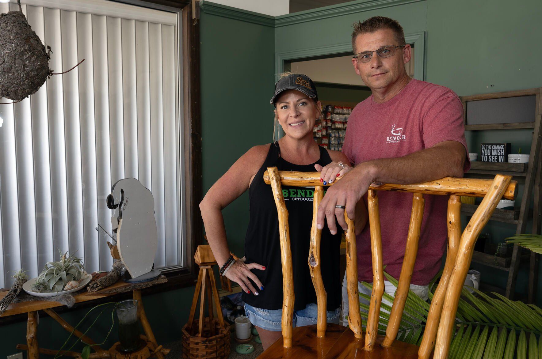 Stacy Allbee and Doug Bender opened Bender Outdoors in Lancaster, Wis., two years ago. Albee said part of the reason for opening the store is their personal love for the outdoor activities.    PHOTO CREDIT: Stephen Gassman