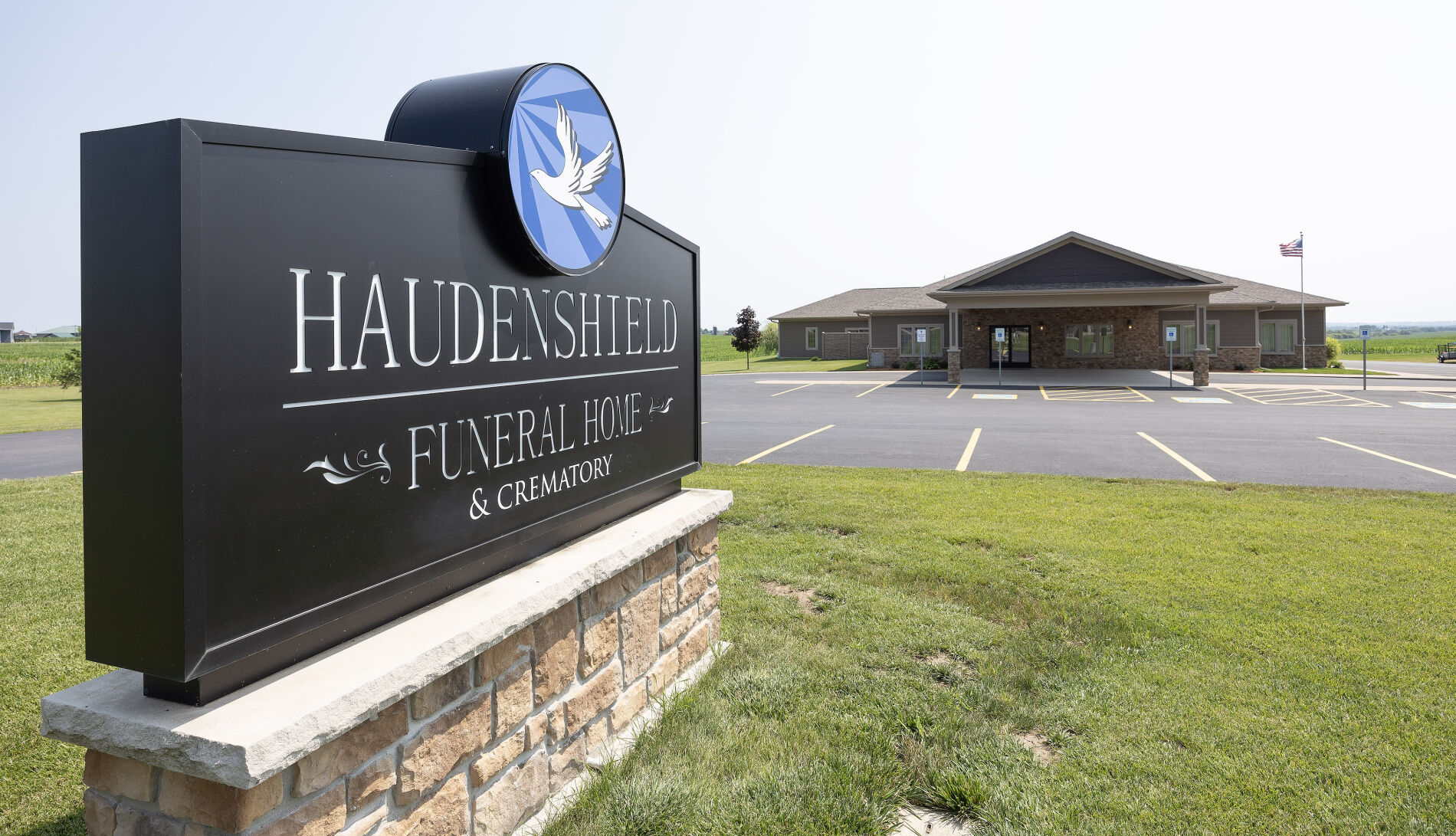 The exterior of Haudenshield Funeral Home & Crematory in Cuba City, Wis., on Friday4.    PHOTO CREDIT: Stephen Gassman