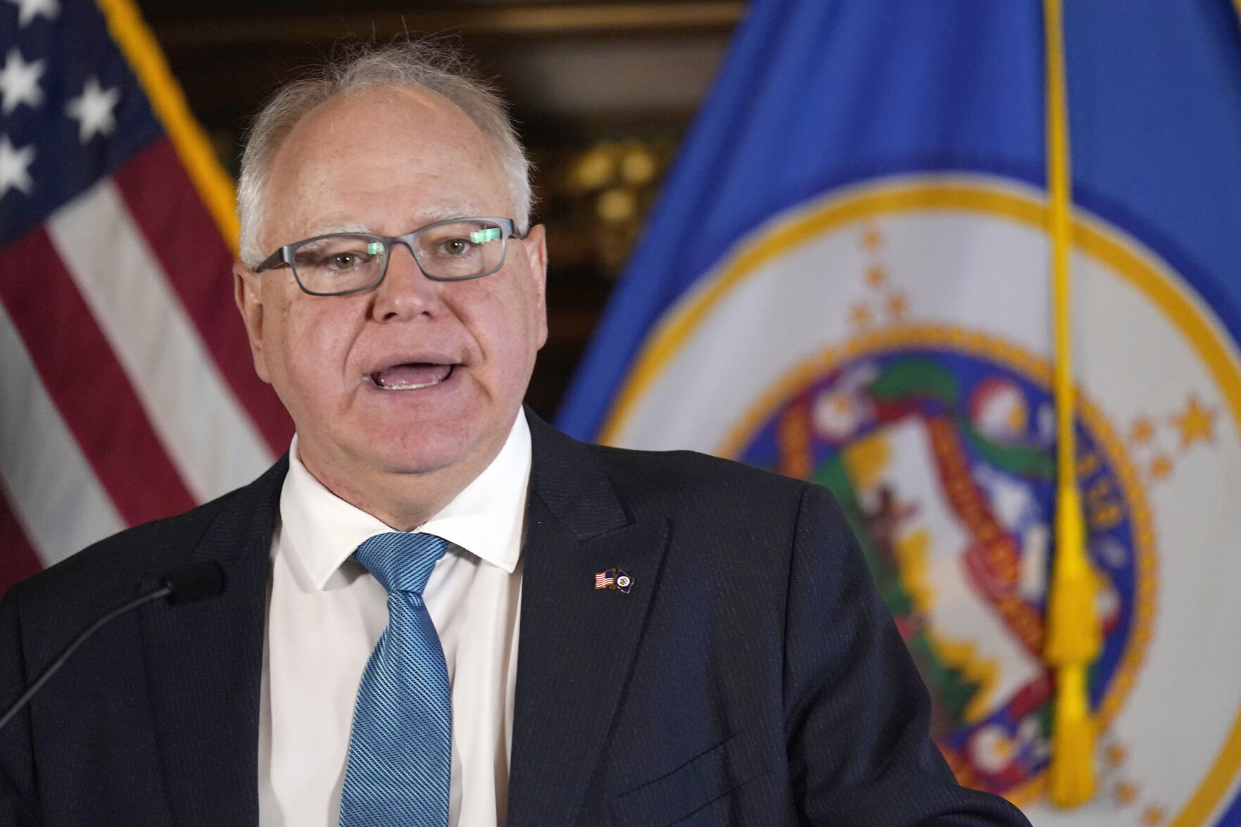 <p>FILE - Minnesota Gov. Tim Walz speaks to the media, Nov. 9, 2022, in St. Paul, Minn. (AP Photo/Abbie Parr, File)</p>   PHOTO CREDIT: Abbie Parr 