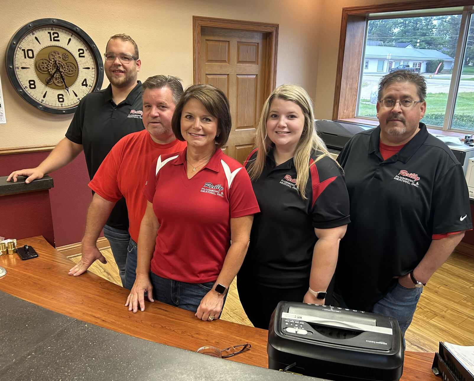 Many family members help run Reilly Plumbing & Heating, which has locations in Darlington and Shullsburg, Wis. Logan Mackey (from left), Tom Reilly, Jill Reilly, Addison Reilly and Ted Reilly. Tom and Ted are co-owners of the 60-year-old business.    PHOTO CREDIT: Stephen Gassman Telegraph Herald