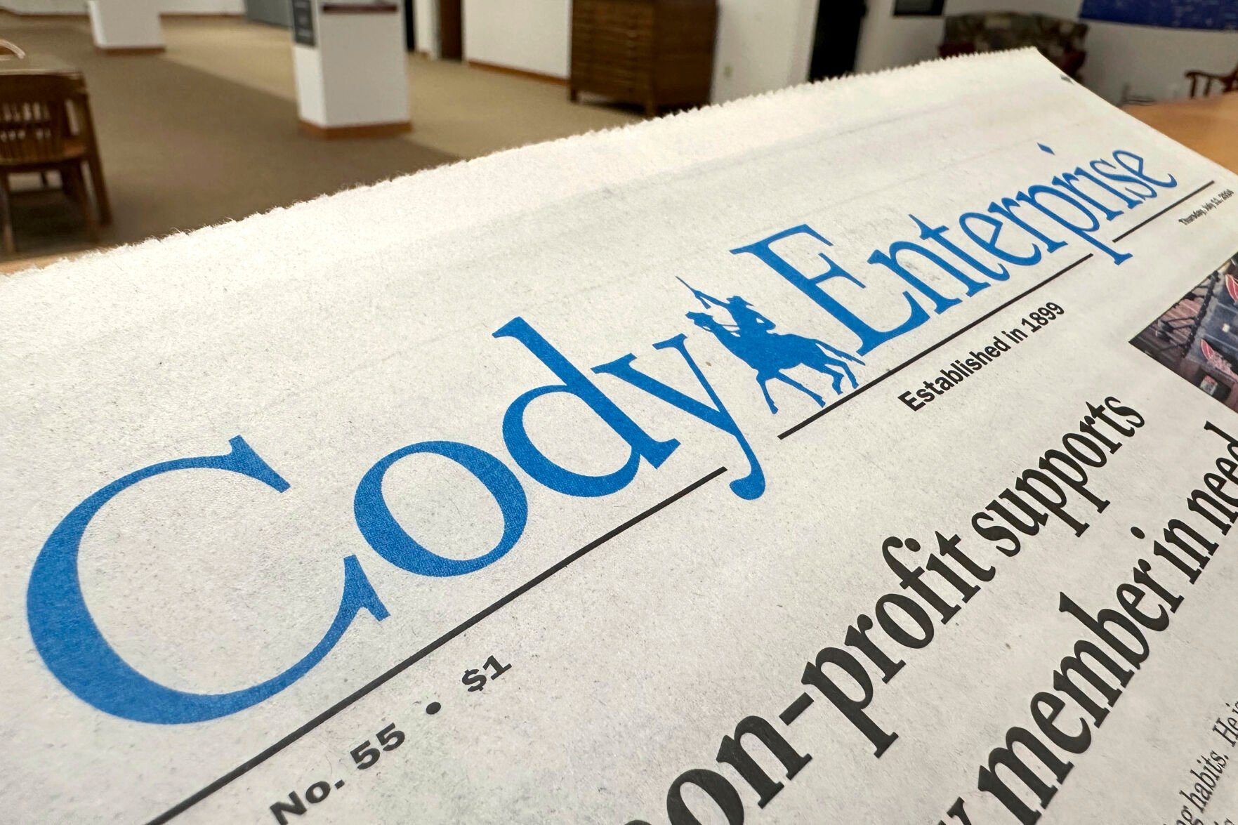 <p>A recent issue of the Cody Enterprise, the Wyoming newspaper where a reporter used artificial intelligence to help write his stories, is seen Tuesday, Aug. 13, 2024, at the Wyoming State Library in Cheyenne. (AP Photo/Mead Gruver)</p>   PHOTO CREDIT: Mead Gruver 