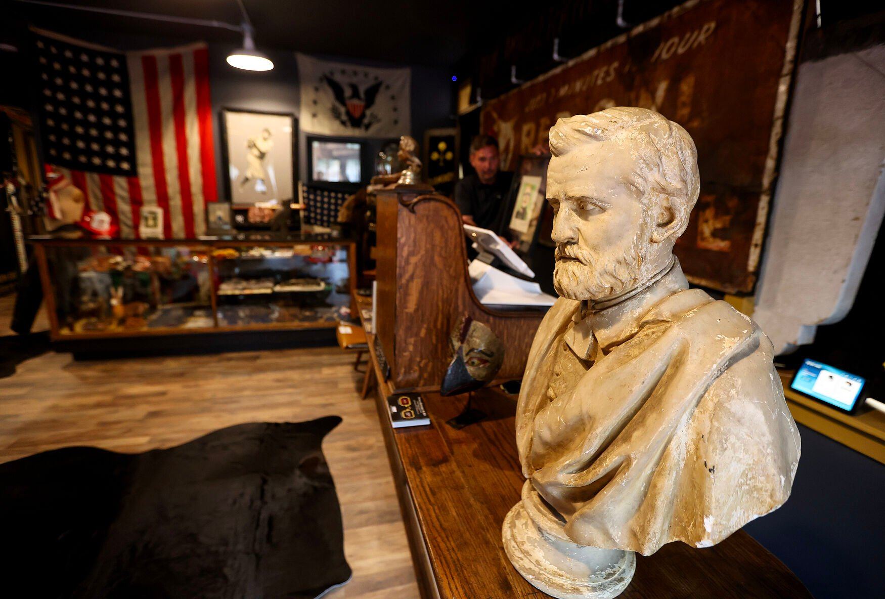 A bust of President Ulysses S. Grant is displayed at White Rooster Antiques in Galena, Ill.    PHOTO CREDIT: Dave Kettering