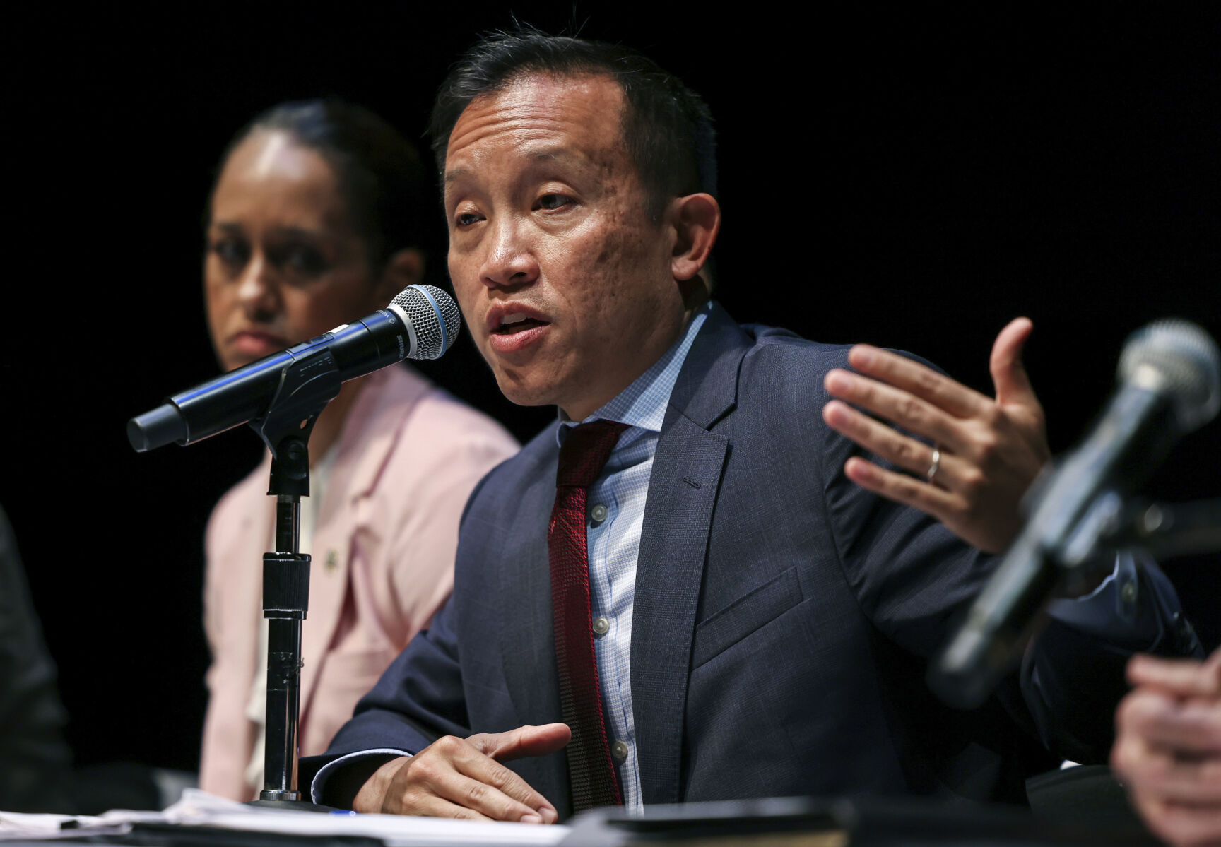 FILE - San Francisco City Attorney David Chiu speaks at a public safety town hall meeting in San Francisco on Sept. 18, 2023. (Gabrielle Lurie/San Francisco Chronicle via AP, File)    PHOTO CREDIT: Associated Press