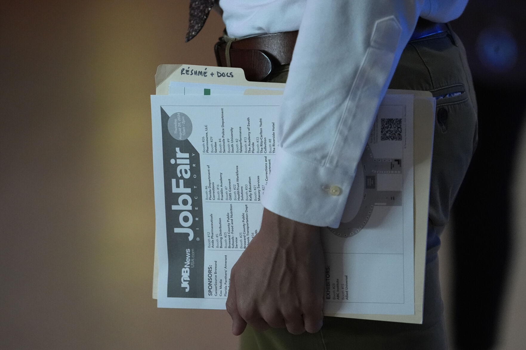 <p>A person waits in a line for a prospective employer at a job fair, Thursday, Aug. 29, 2024, in Sunrise, Fla. (AP Photo/Lynne Sladky)</p>   PHOTO CREDIT: Lynne Sladky 