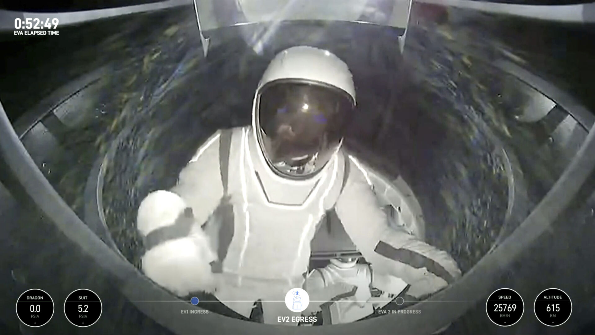 This image made from a SpaceX video shows SpaceX engineer Sarah Gillis on her way out of the capsule, Thursday Sept. 12, 2024. (SpaceX via AP)    PHOTO CREDIT: SpaceX via AP