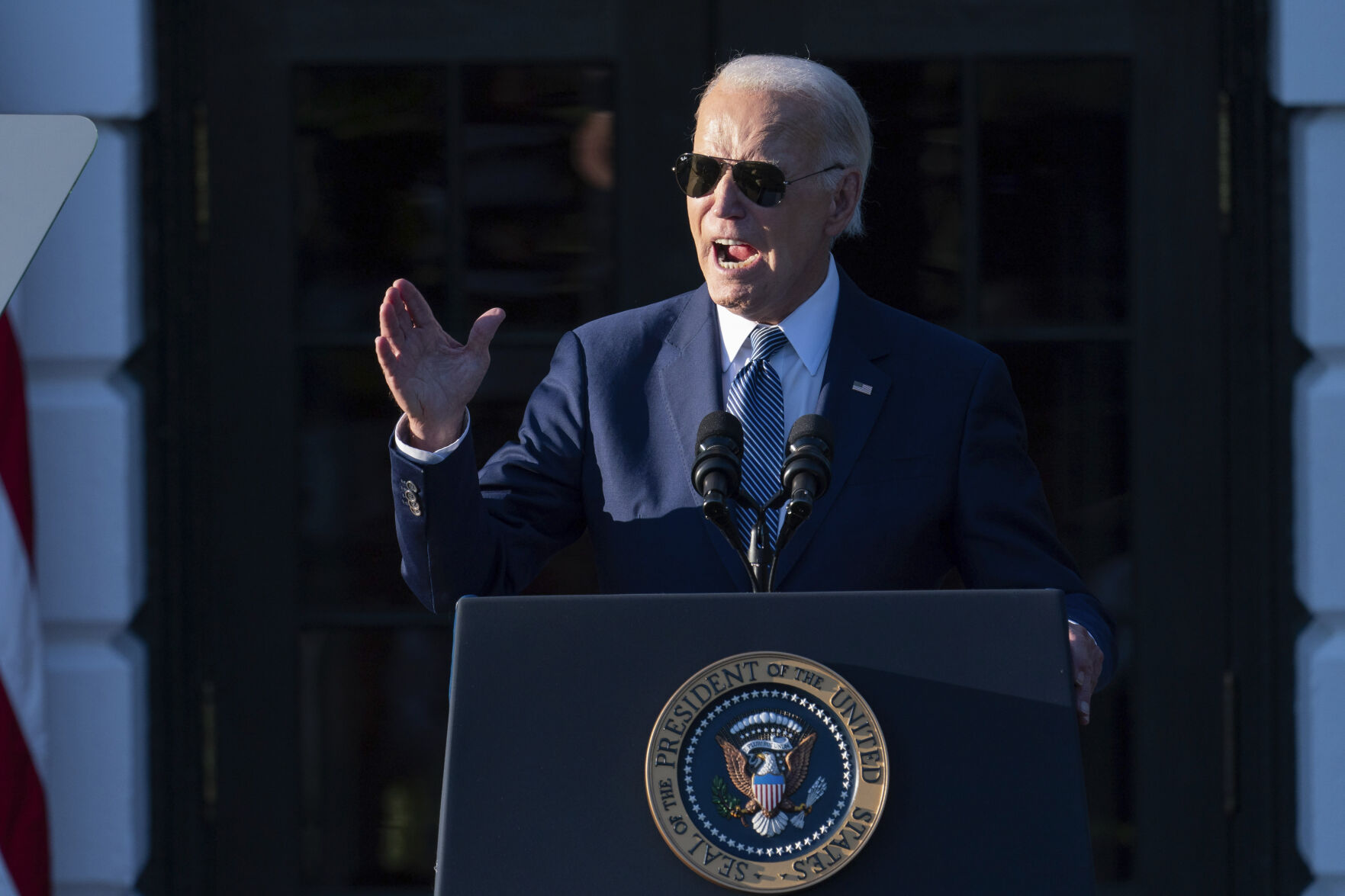 President Joe Biden speaks during the Violence Against Women Act 30th anniversary celebration on the South Lawn of the White House, Thursday, Sept. 12, 2024, in Washington. (AP Photo/Jose Luis Magana)    PHOTO CREDIT: Associated Press