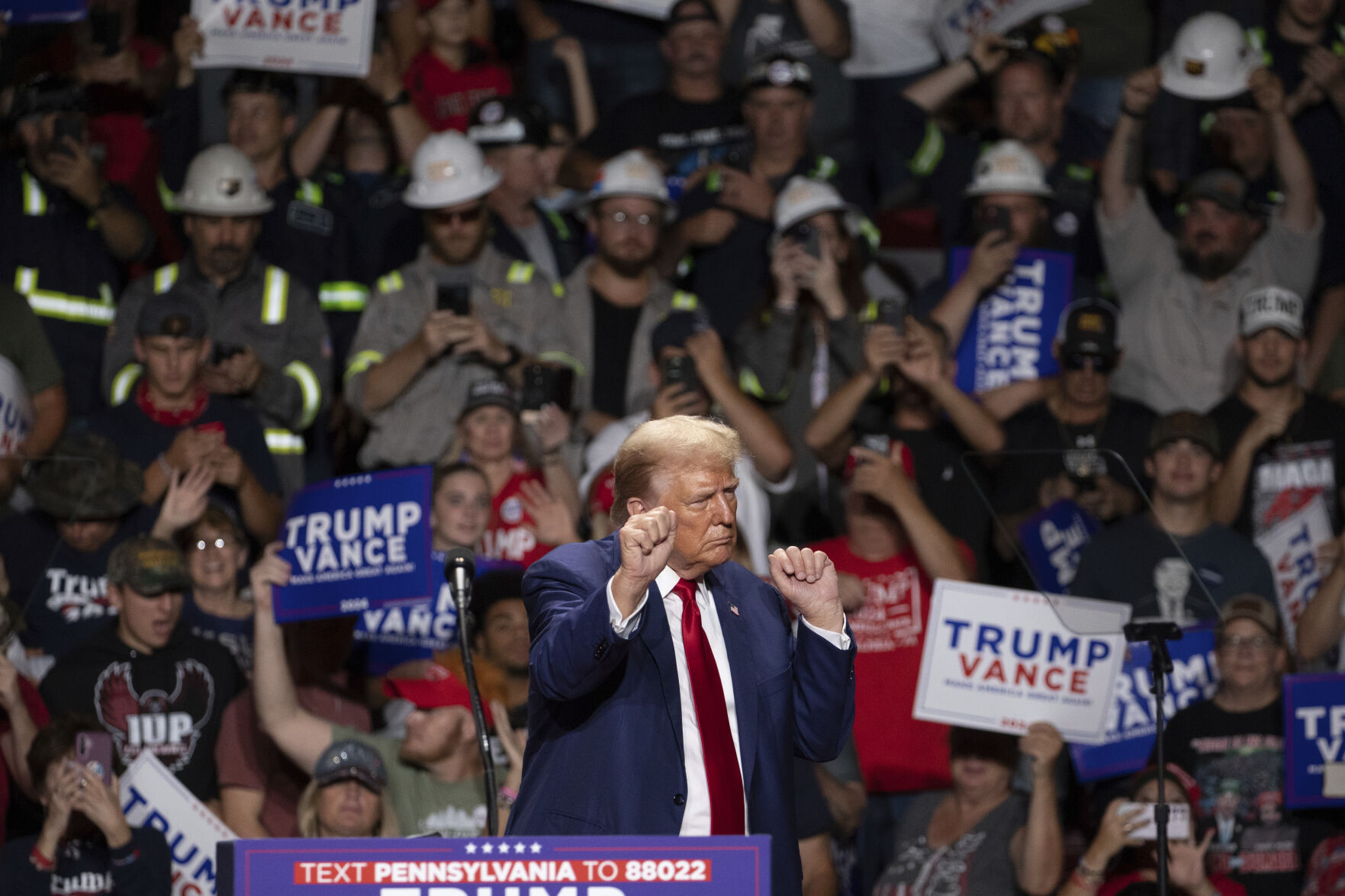 <p>Republican presidential nominee former President Donald Trump dances after finishing his remarks at a campaign rally at Ed Fry Arena in Indiana, Pa., Monday, Sept. 23, 2024. (AP Photo/Rebecca Droke)</p>   PHOTO CREDIT: Rebecca Droke