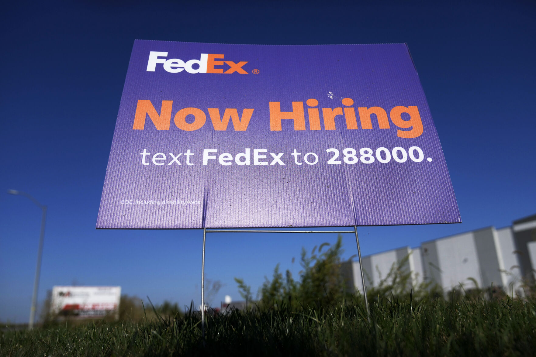 <p>A hiring sign for employment at FedEx is seen, Wednesday, Sept. 4, 2024, in Grimes, Iowa. (AP Photo/Charlie Neibergall)</p>   PHOTO CREDIT: Charlie Neibergall 