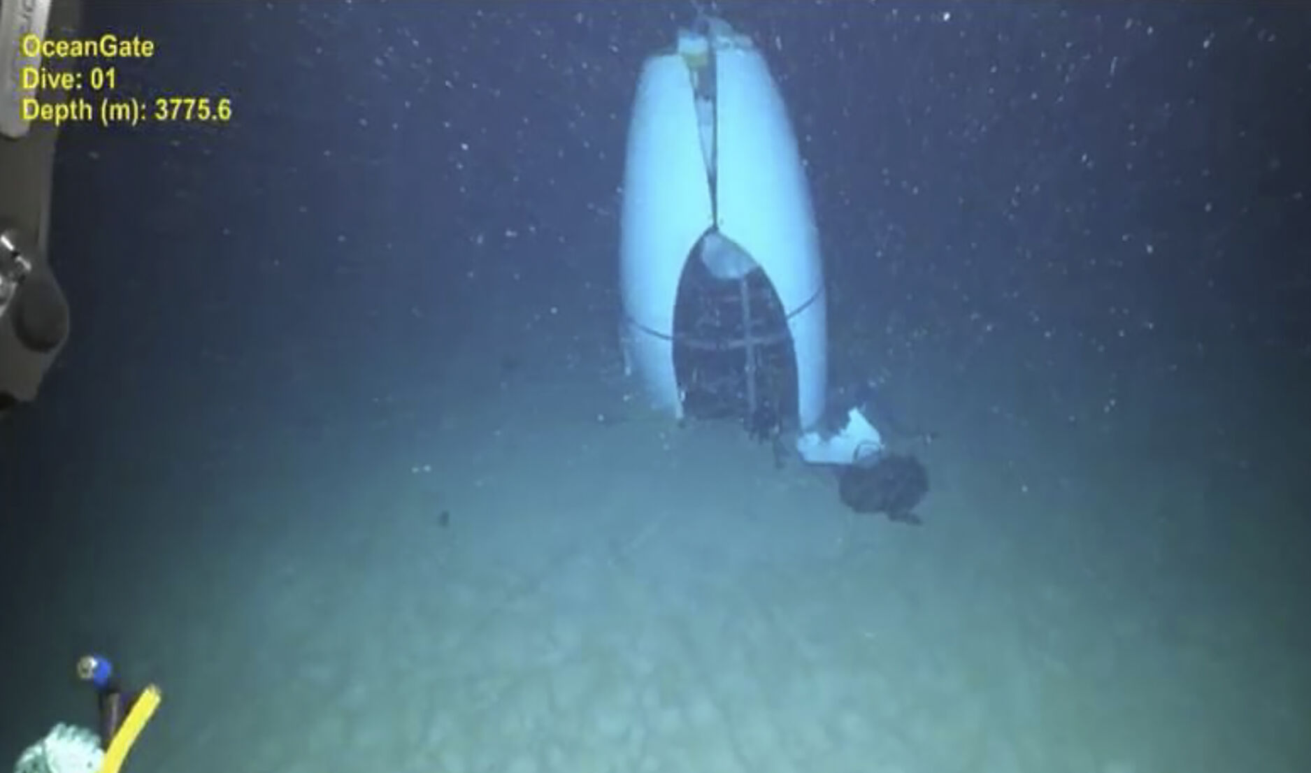 This June 2023 image provided by Pelagic Research Services shows remains of the Titan submersible on the floor of the Atlantic Ocean. (Pelagic Research Services via AP)    PHOTO CREDIT: Associated Press