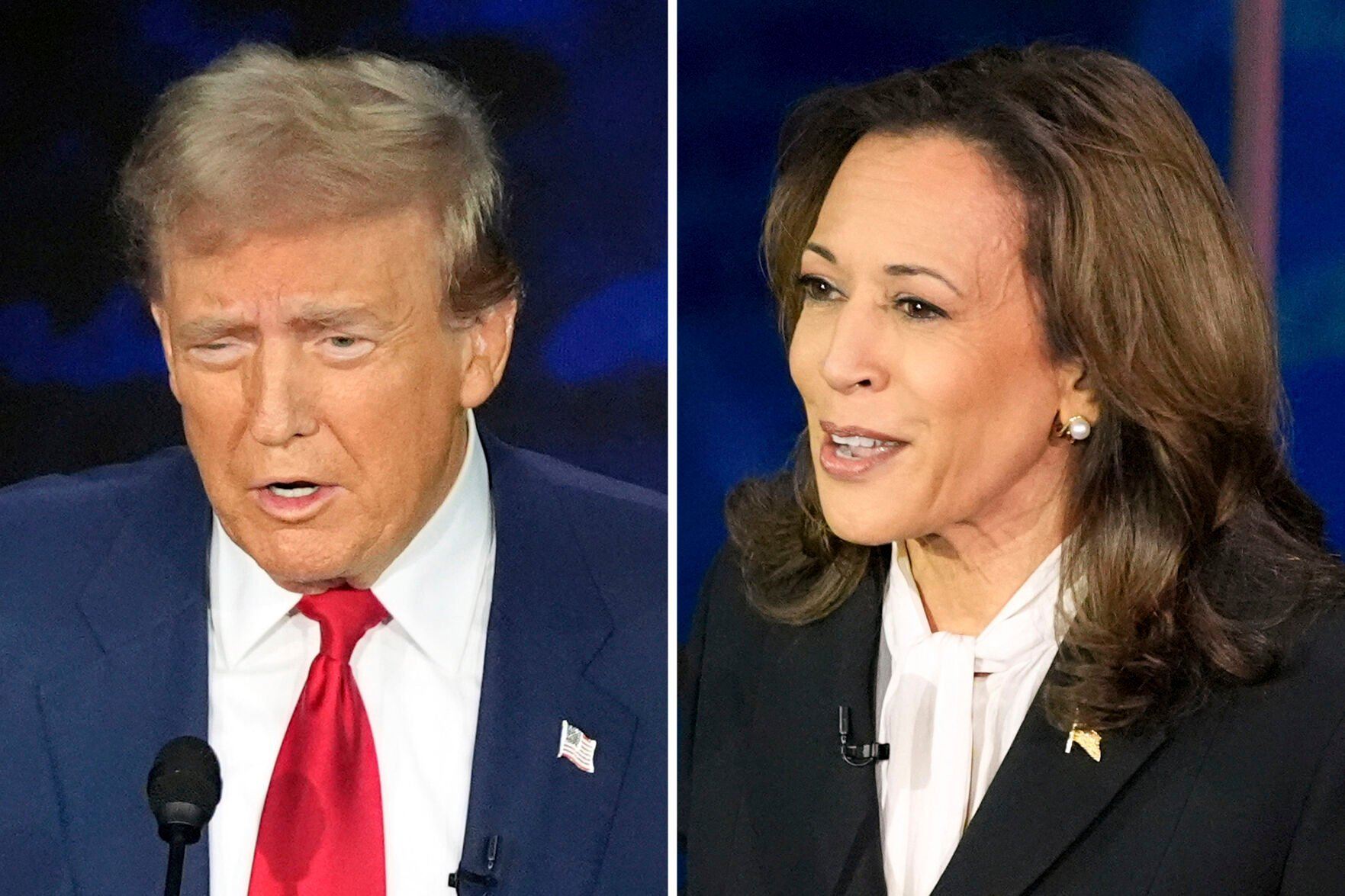 <p>FILE - This combination of photos shows Republican presidential nominee former President Donald Trump, left, and Democratic presidential nominee Vice President Kamala Harris during an ABC News presidential debate at the National Constitution Center, Tuesday, Sept. 10, 2024, in Philadelphia. (AP Photo/Alex Brandon, File)</p>   PHOTO CREDIT: Alex Brandon