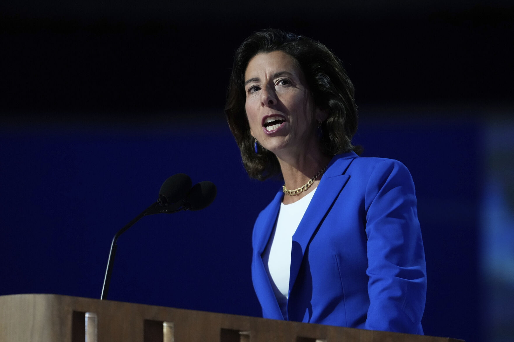 <p>FILE - Gina Raimondo, U.S. Secretary of Commerce, speaks during the Democratic National Convention on Aug. 19, 2024, in Chicago. (AP Photo/Paul Sancya, File)</p>   PHOTO CREDIT: Paul Sancya 