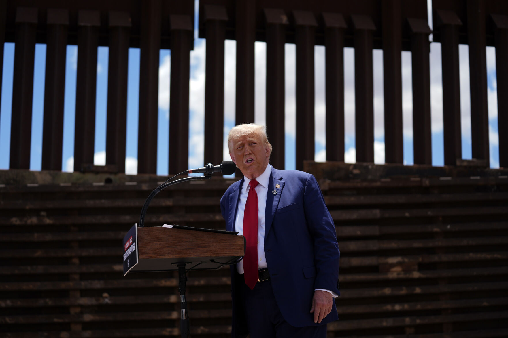 <p>FILE - Republican presidential nominee former President Donald Trump speaks along the southern border with Mexico, on Aug. 22, 2024, in Sierra Vista, Ariz. (AP Photo/Evan Vucci, File)</p>   PHOTO CREDIT: Evan Vucci 