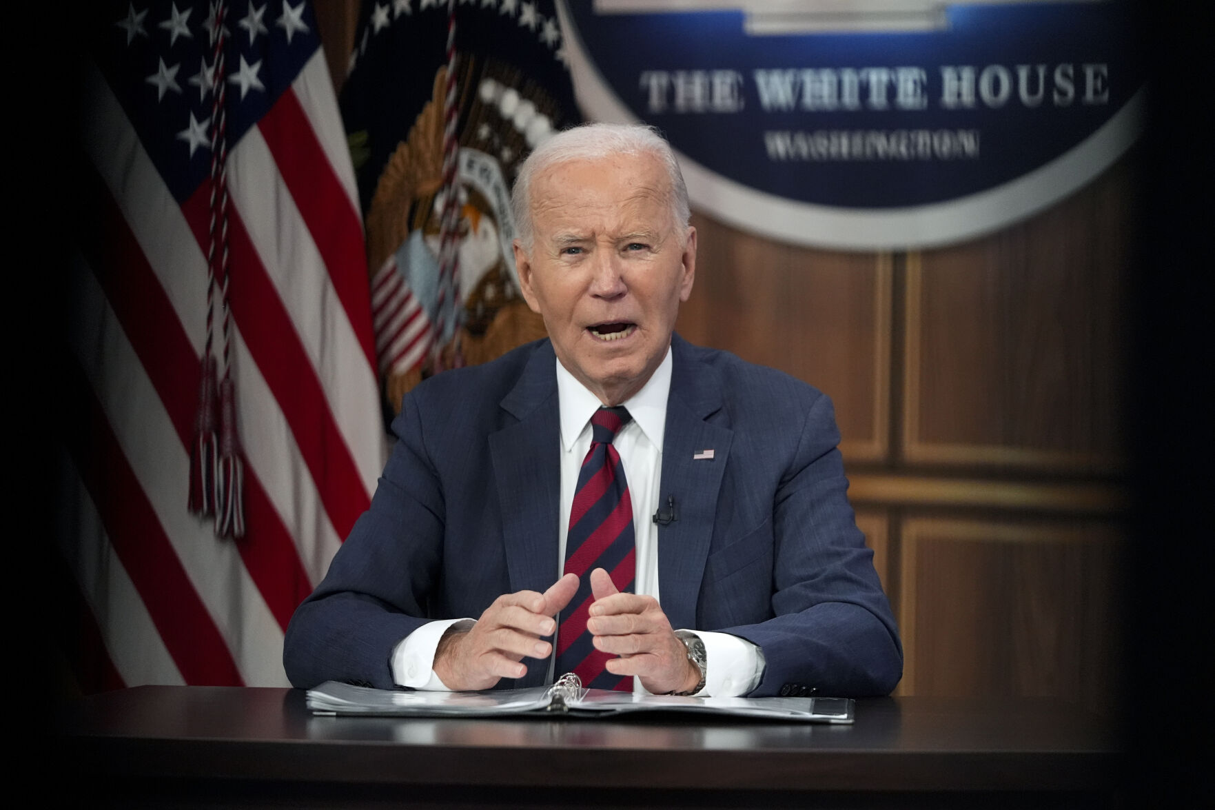 <p>President Joe Biden speaks during a briefing about preparations for Hurricane Milton and the response to Hurricane Helene in the South Court Auditorium on the White House complex in Washington, Wednesday, Oct. 9, 2024. (AP Photo/Mark Schiefelbein)</p>   PHOTO CREDIT: Mark Schiefelbein 