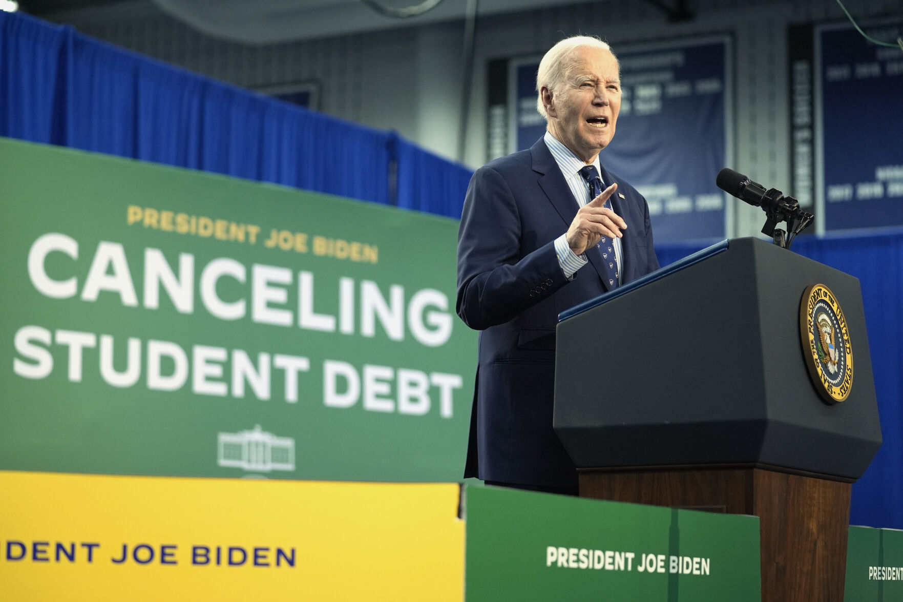 <p>FILE - President Joe Biden speaks about student loan debt, April 8, 2024, in Madison, Wis. (AP Photo/Evan Vucci, File)</p>   PHOTO CREDIT: Evan Vucci 