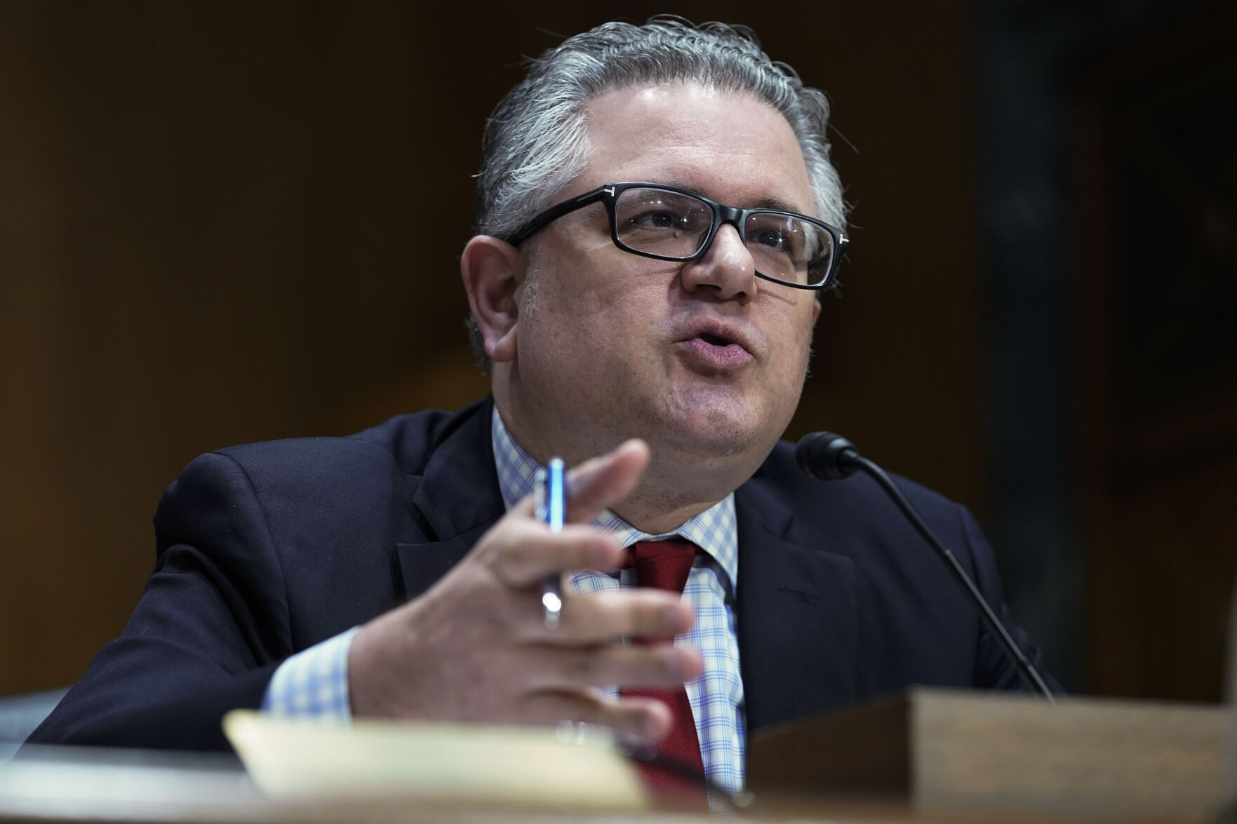 <p>FILE - Mark Calabria, director of the Federal Housing Finance Agency, speaks during a Senate Finance Committee hearing on March 7, 2023, on Capitol Hill in Washington. (AP Photo/Mariam Zuhaib, File)</p>   PHOTO CREDIT: Mariam Zuhaib - staff, ASSOCIATED PRESS