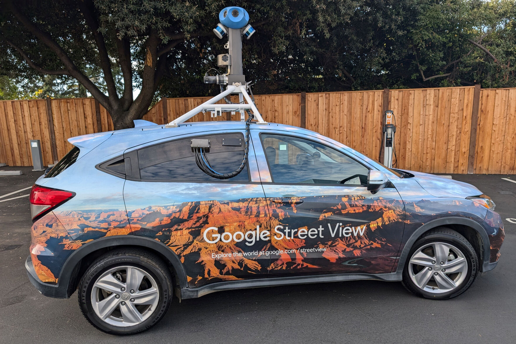 <p>One of the cars that Google uses to periodically to photograph the millions of destinations covered in its digital maps is shown during a pit stop at its "Street View Garage" in Palo Alto, Calif., on Wednesday Oct. 30, 2024. (AP Photo/Michael Liedtke)</p>   PHOTO CREDIT: Michael Liedtke - staff, ASSOCIATED PRESS