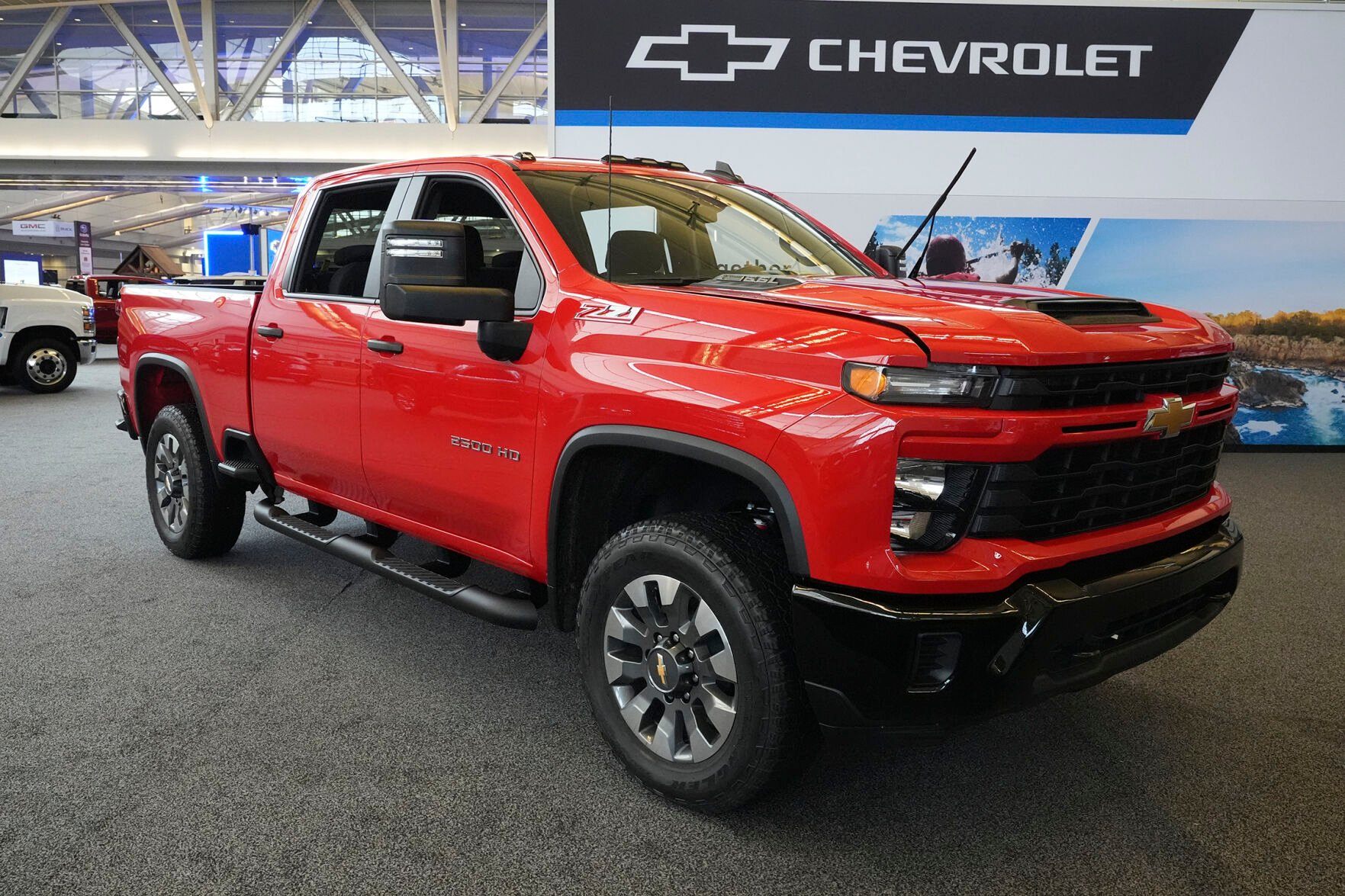 <p>FILE - A 2024 Chevrolet Silverado 2500 HD Custom truck is shown at the Pittsburgh International Auto Show in Pittsburgh, Feb. 15, 2024. (AP Photo/Gene J. Puskar, File)</p>   PHOTO CREDIT: Gene J. Puskar