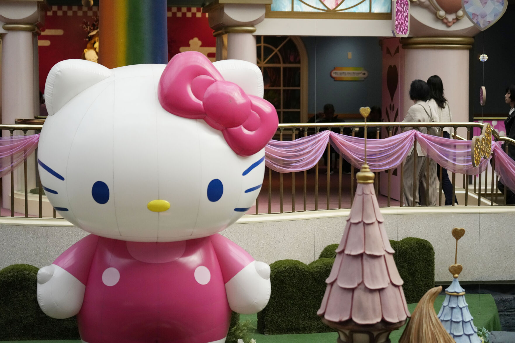 <p>A Hello Kitty figure welcomes visitors at Sanrio Puroland during her 50th birth anniversary celebrations in Tama, a western suburb of Tokyo, Japan, Friday, Nov. 1, 2024. (AP Photo/Hiro Komae)</p>   PHOTO CREDIT: Hiro Komae - staff, ASSOCIATED PRESS