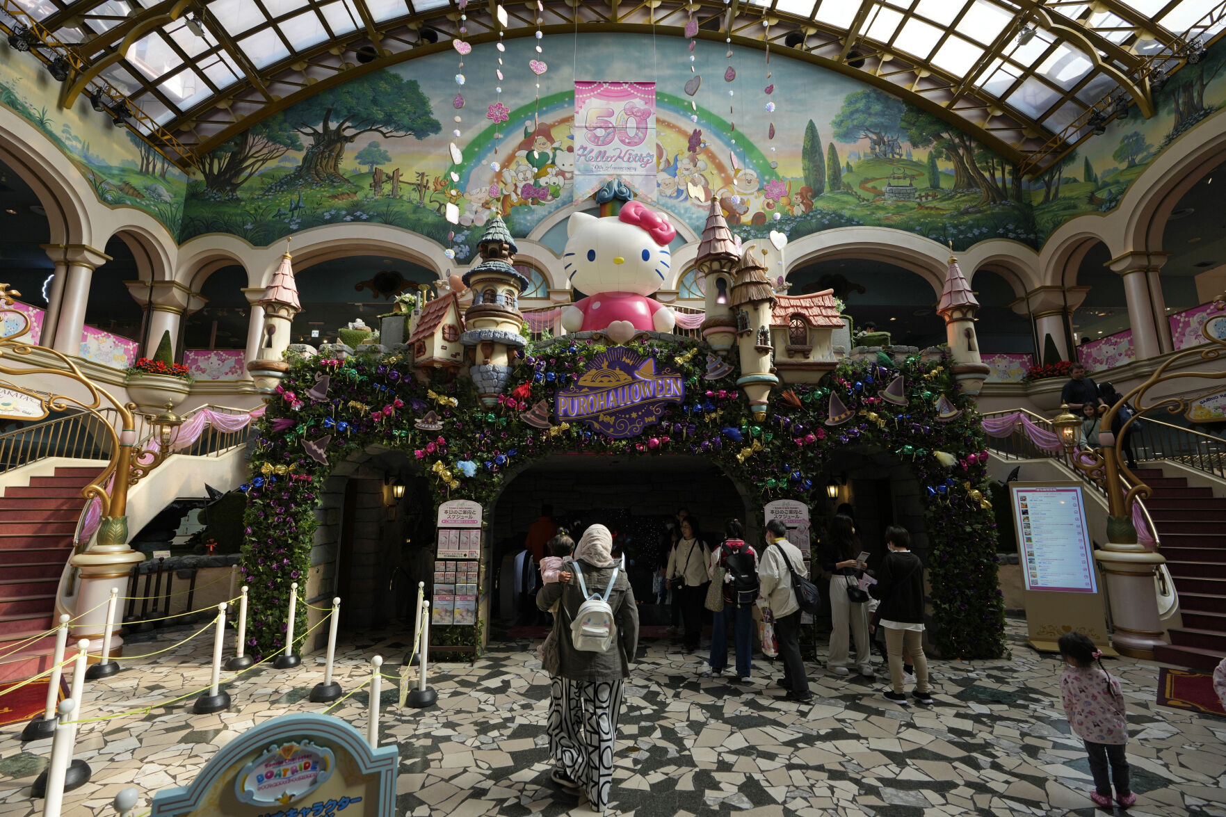 <p>A Hello Kitty figure welcomes visitors at Sanrio Puroland during her 50th birth anniversary celebrations in Tama, a western suburb of Tokyo, Japan, Friday, Nov. 1, 2024. (AP Photo/Hiro Komae)</p>   PHOTO CREDIT: Hiro Komae - staff, ASSOCIATED PRESS