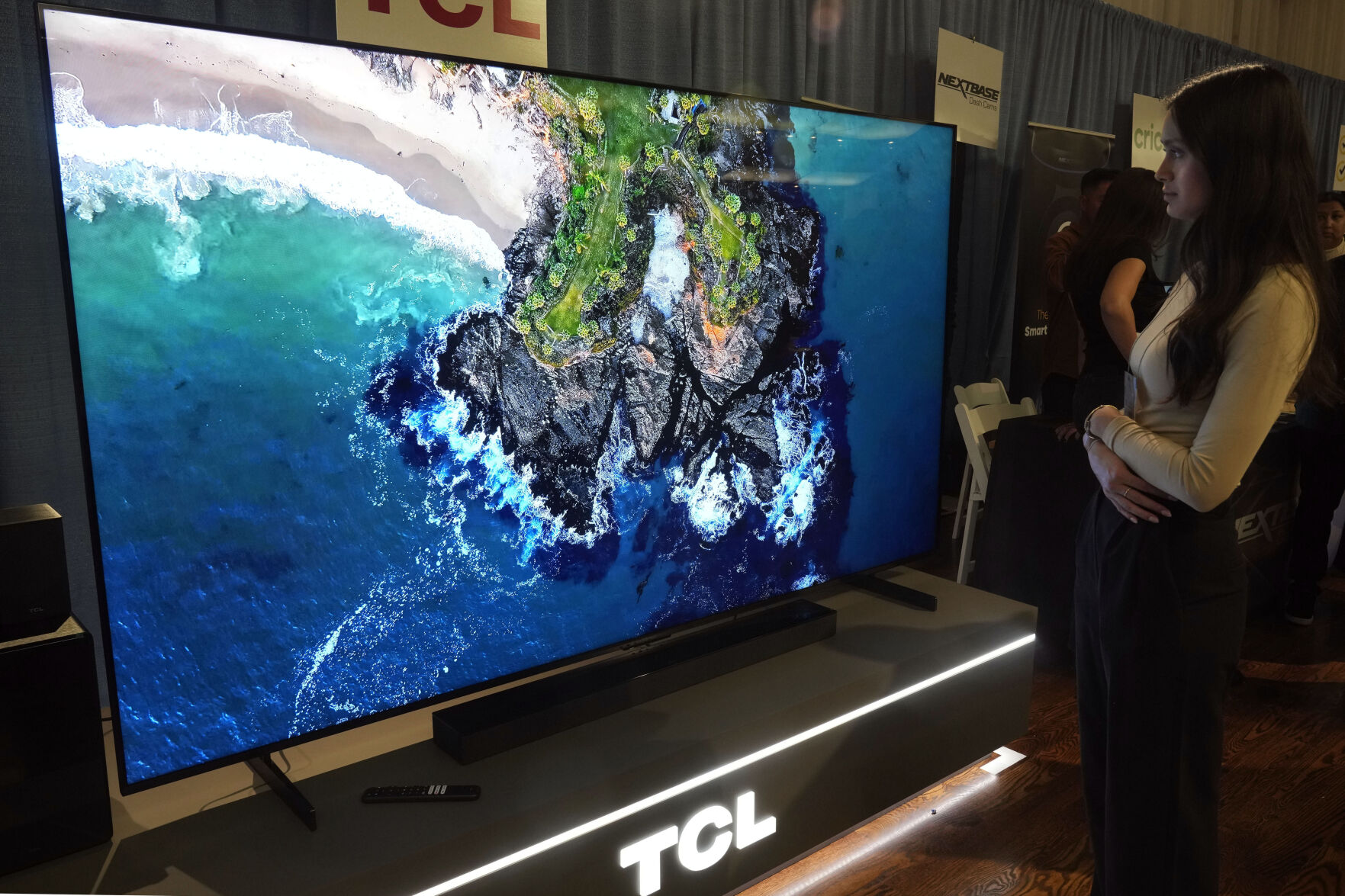 <p>A 98-inch TCL QM-8 Q-Class Mini-LED QLED 4K HDR Smart TV is displayed at the Pepcom Holiday Spectacular event, in New York, Wednesday, Oct. 30, 2024. (AP Photo/Richard Drew)</p>   PHOTO CREDIT: Richard Drew 