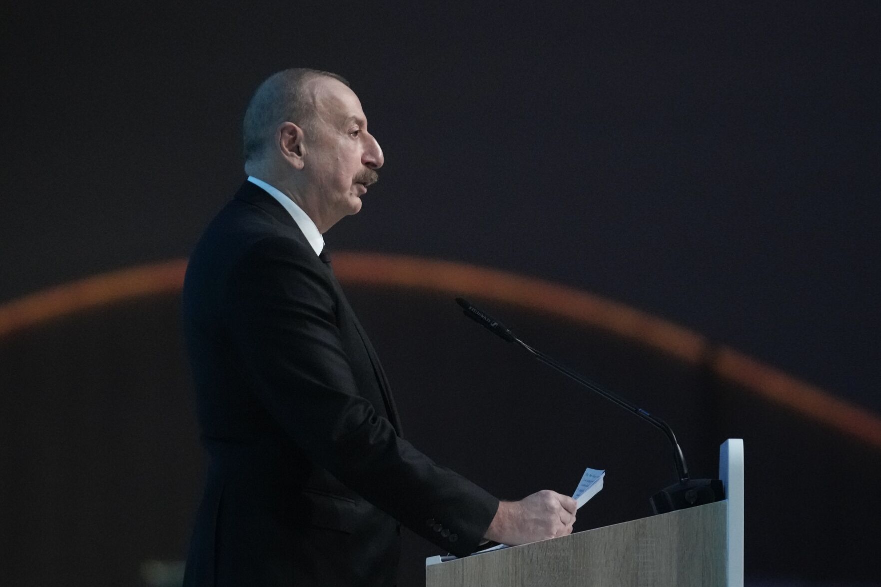 <p>Ilham Aliyev, Azerbaijan president, speaks during a plenary session at the COP29 U.N. Climate Summit, Tuesday, Nov. 12, 2024, in Baku, Azerbaijan. (AP Photo/Rafiq Maqbool)</p>   PHOTO CREDIT: Rafiq Maqbool - staff, ASSOCIATED PRESS