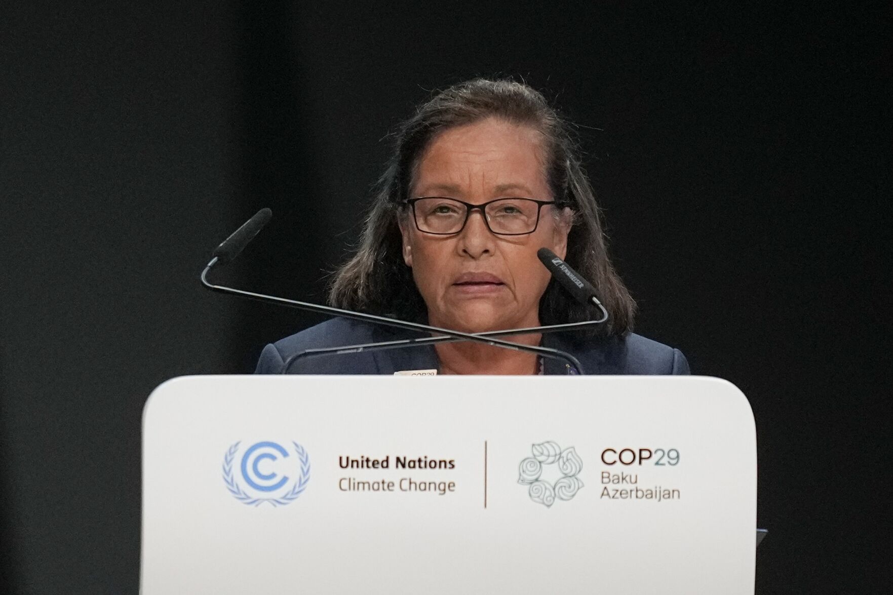 <p>Marshall Islands President Hilda Heine speaks during a plenary session at the COP29 U.N. Climate Summit, Tuesday, Nov. 12, 2024, in Baku, Azerbaijan. (AP Photo/Rafiq Maqbool)</p>   PHOTO CREDIT: Rafiq Maqbool - staff, ASSOCIATED PRESS