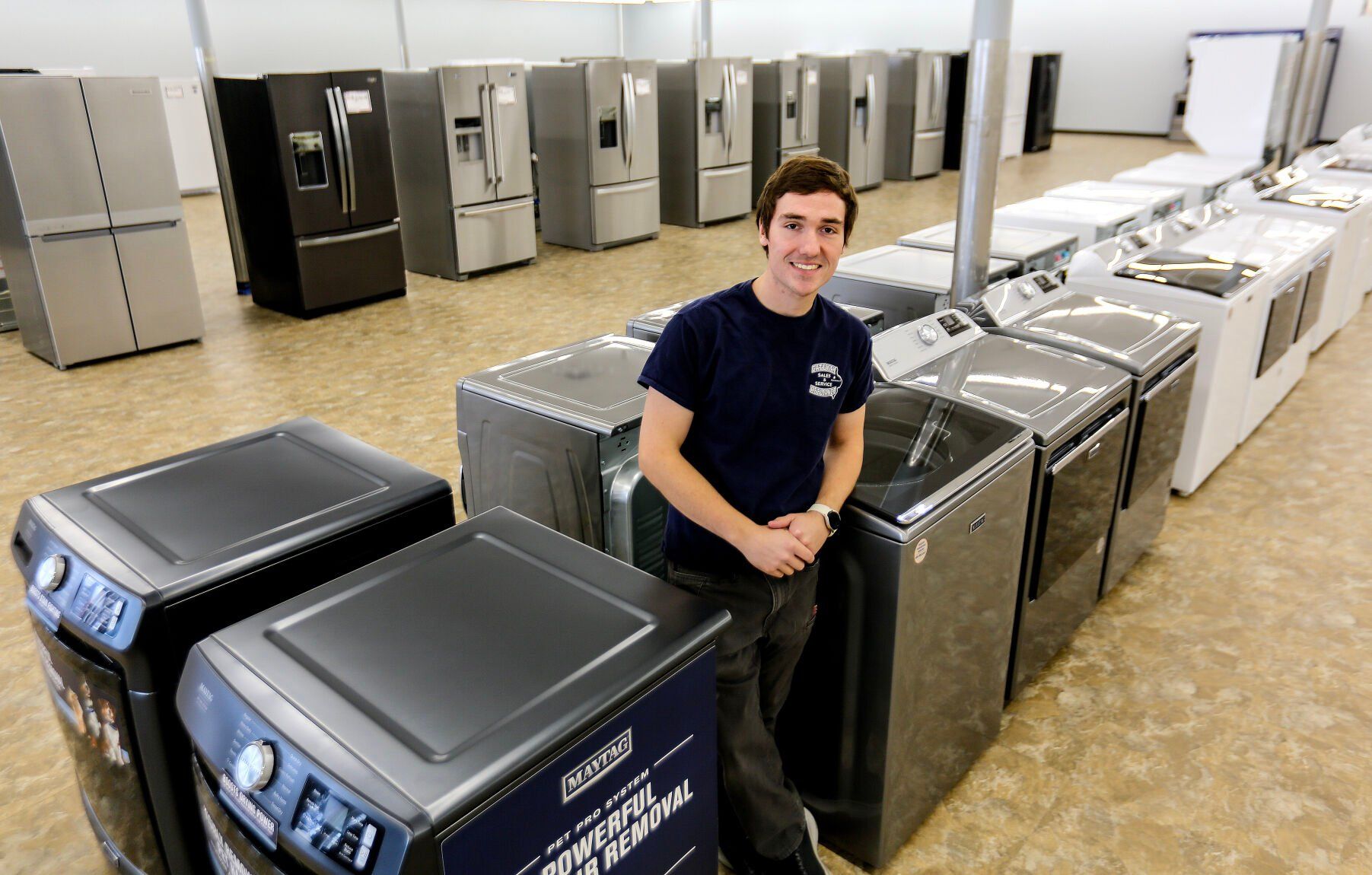 Collin Payne is the manager at Gateway Appliance’s new Plaza 20 location in Dubuque.    PHOTO CREDIT: Dave Kettering