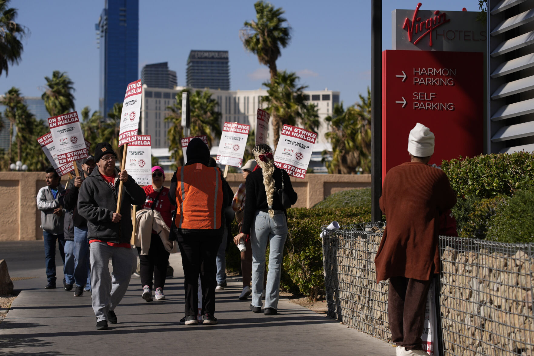 <p>Members of the Culinary Workers Union picket in front of the Virgin Hotels Las Vegas, Friday, Nov. 15, 2024, in Las Vegas. (AP Photo/John Locher)</p>   PHOTO CREDIT: John Locher - staff, ASSOCIATED PRESS