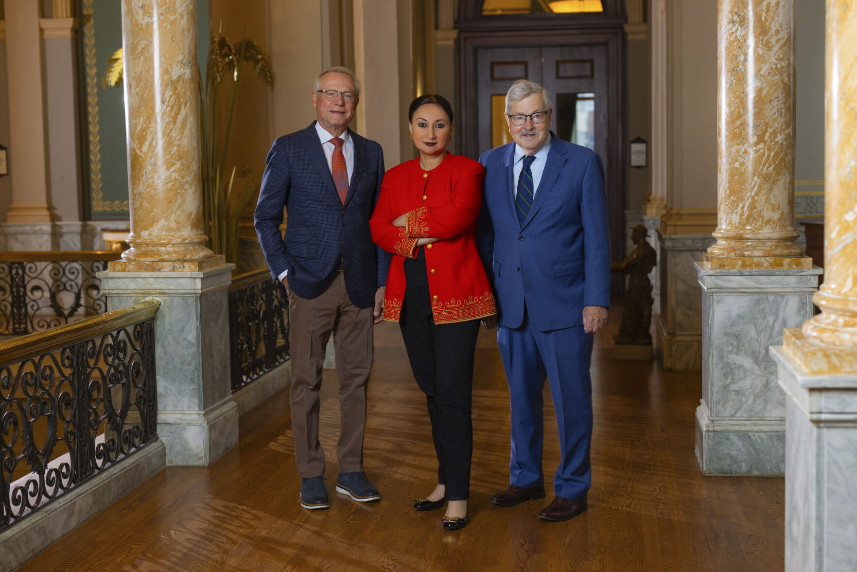 <p>This photo provided by the World Food Prize Foundation shows, from left, Paul Schickler, Mashal Husain and Terry Branstad on Thursday, Nov. 14, 2024. (Ryan Damman/World Food Prize Foundation via AP)</p>   PHOTO CREDIT: Ryan Damman 