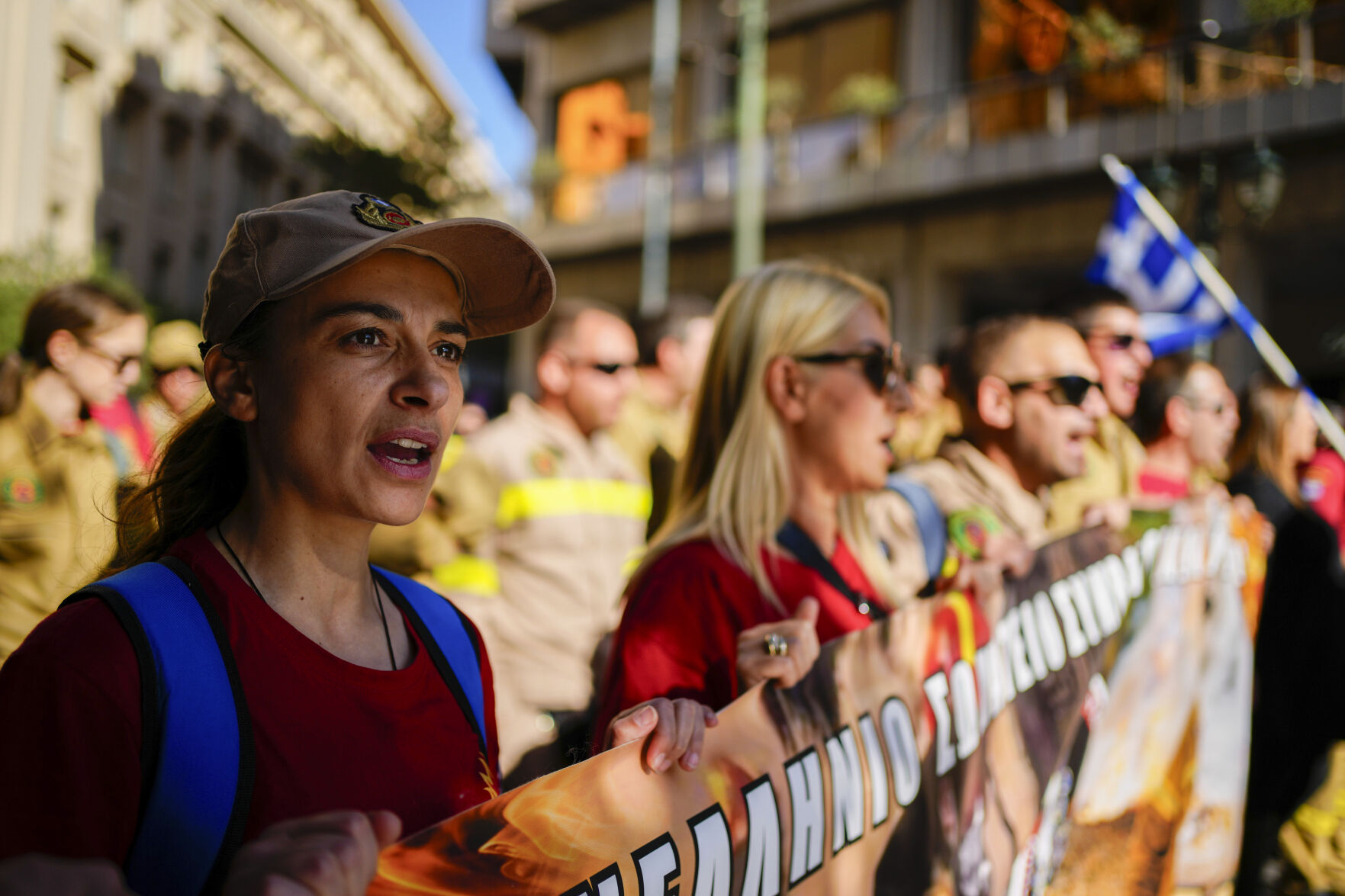 <p>Seasonal firefighters take part in rally, during a nationwide general strike organized by private and public sector unions demanding for better wages, in Athens, Greece, Wednesday, Nov. 20, 2024. (AP Photo/Thanassis Stavrakis)</p>   PHOTO CREDIT: Thanassis Stavrakis - staff, ASSOCIATED PRESS