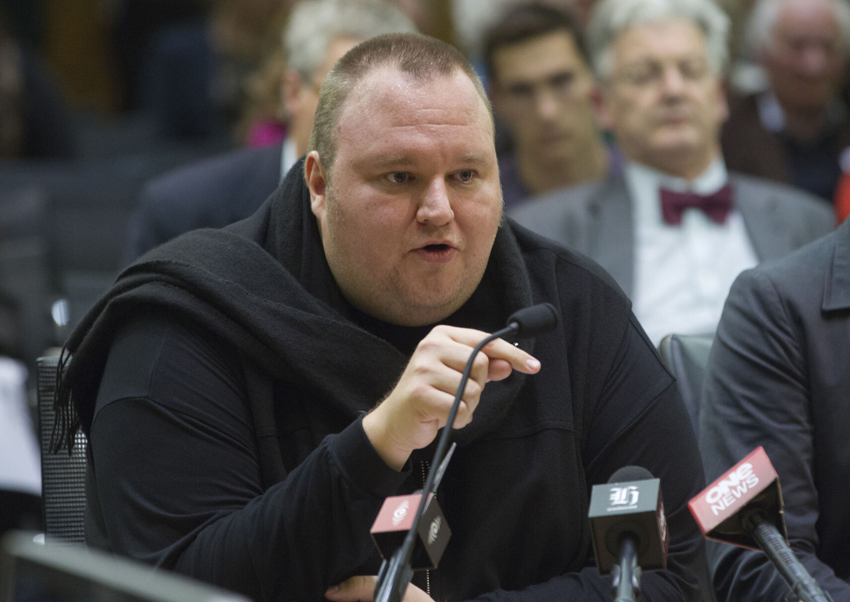 <p>FILE - Internet entrepreneur Kim Dotcom speaks during the Intelligence and Security select committee hearing at Parliament in Wellington, New Zealand, on July 3, 2013. (Mark Mitchell/New Zealand Herald via AP, File)</p>   PHOTO CREDIT: Mark Mitchell 