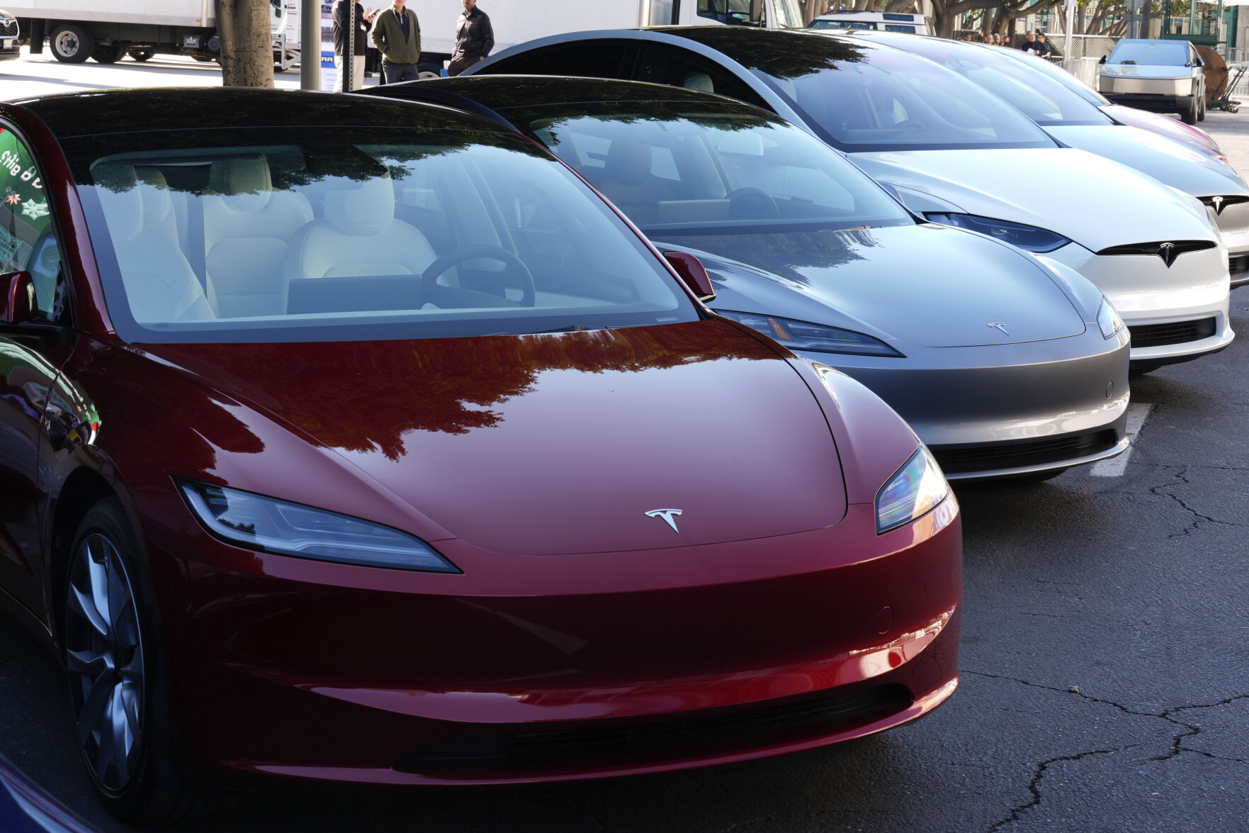 <p>FILE - Tesla vehicles are displayed at the AutoMobility LA Auto Show,Thursday, Nov. 21, 2024, in Los Angeles. (AP Photo/Damian Dovarganes, File)</p>   PHOTO CREDIT: Damian Dovarganes 